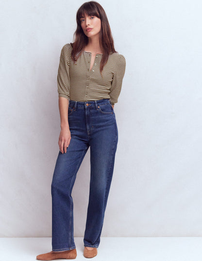 Evie Ribbed Puff Sleeve Top-Potting Soil, Ivory Stripe-4