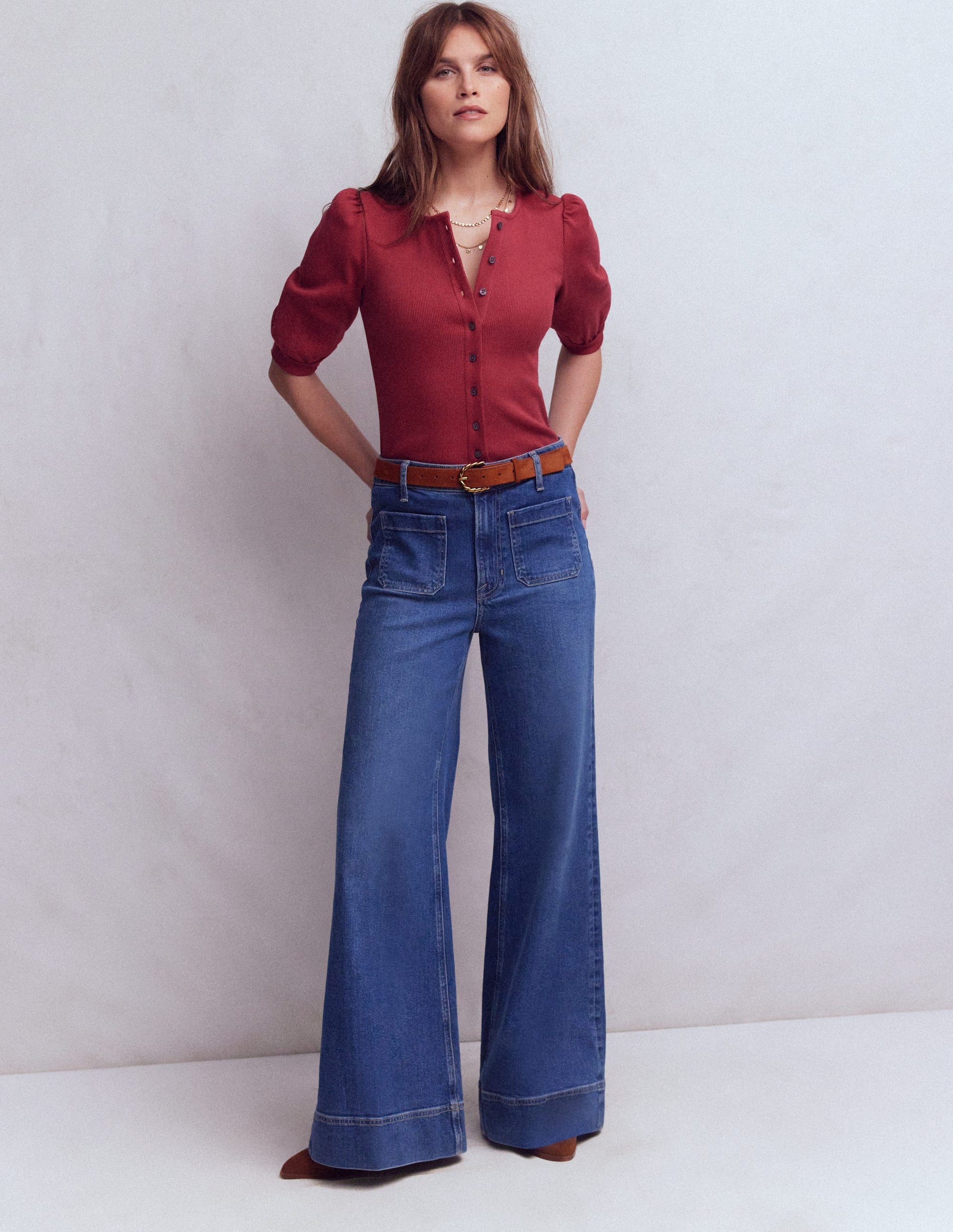 Evie Ribbed Puff Sleeve Top-Earth Red-4