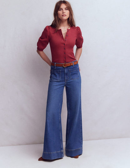 Evie Ribbed Puff Sleeve Top-Earth Red-4