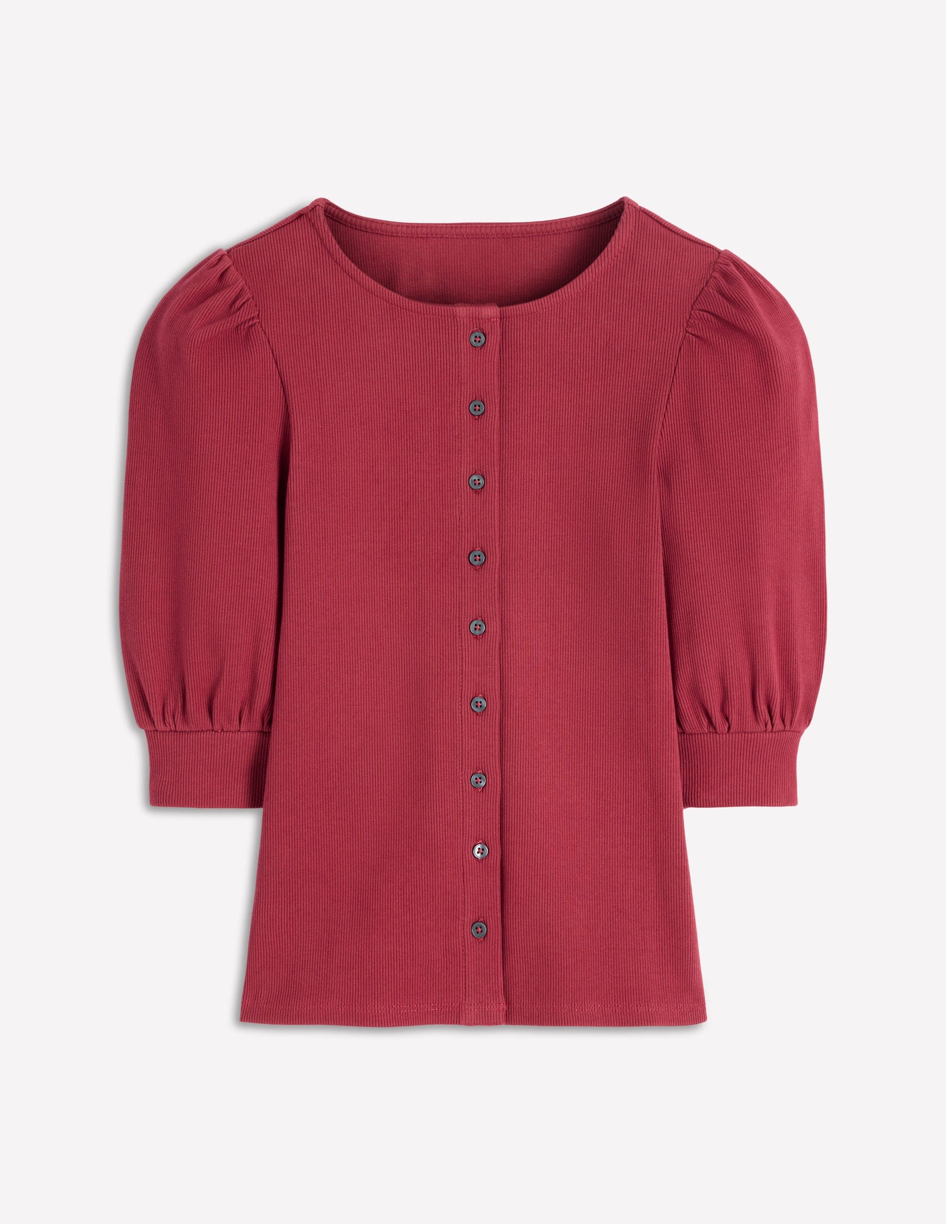 Evie Ribbed Puff Sleeve Top-Terracotta Red-6