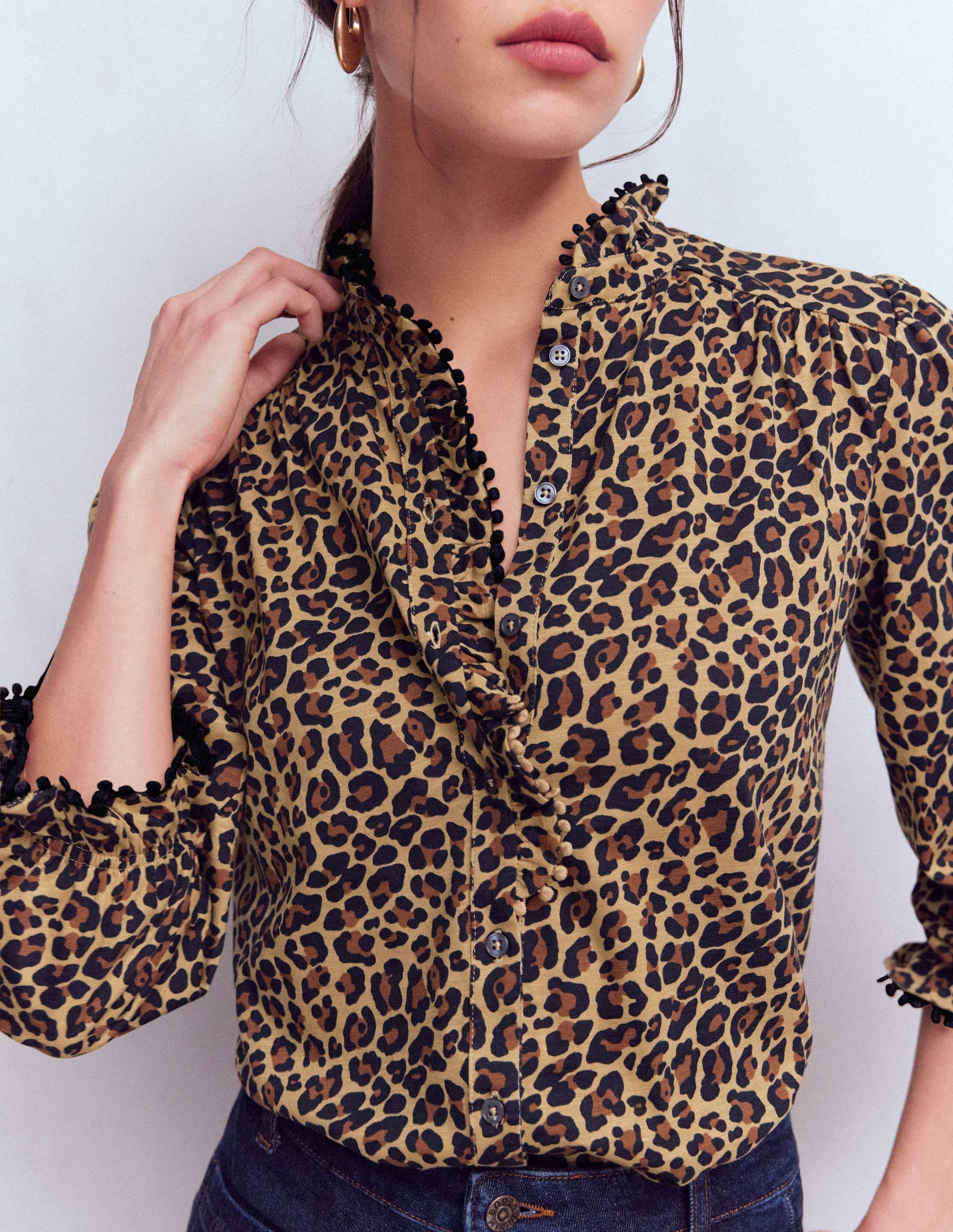 Emily Pom Trim Ruffle Shirt-Cheetah Spot - Image 2