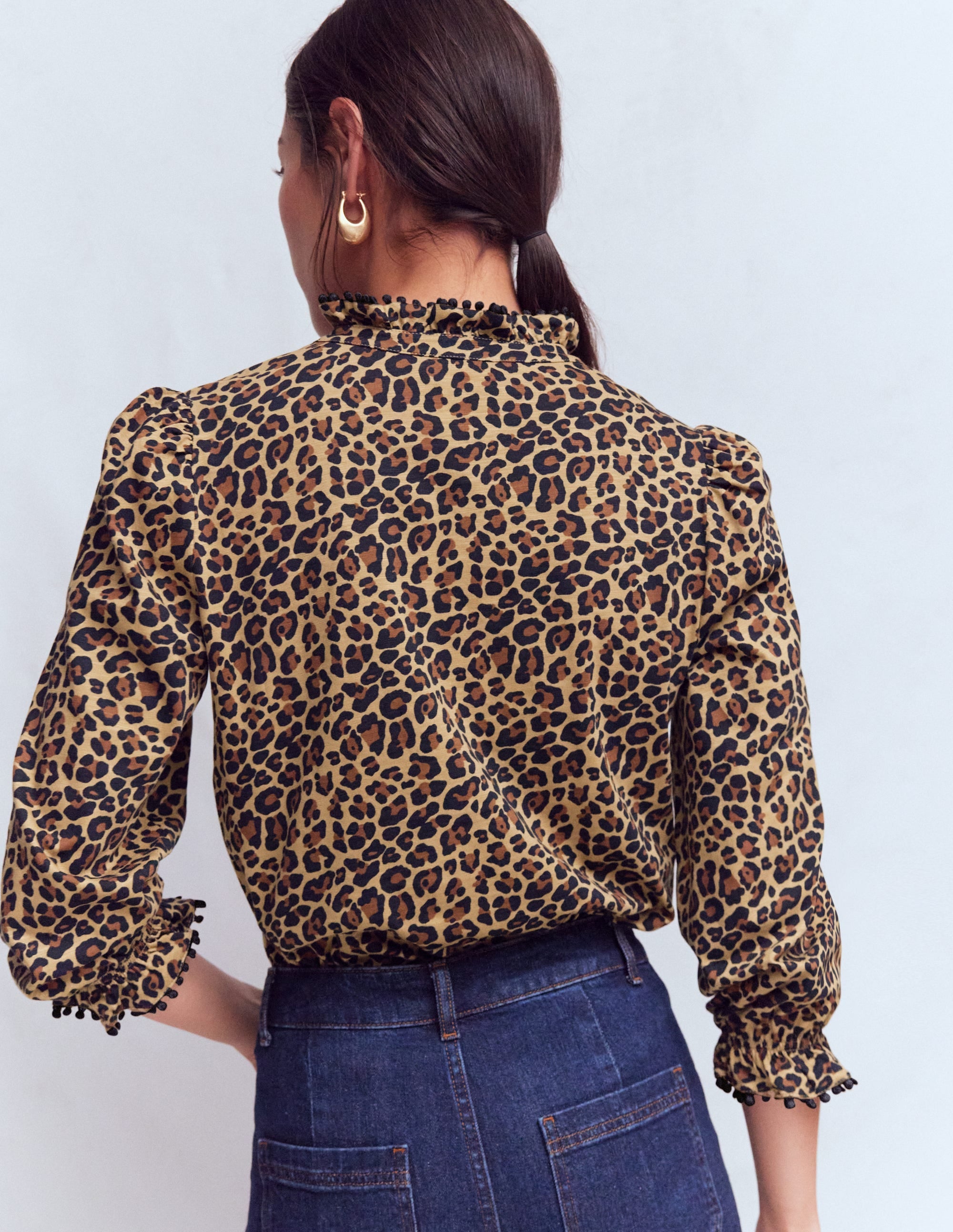 Emily Pom Trim Ruffle Shirt-Cheetah Spot - Image 3