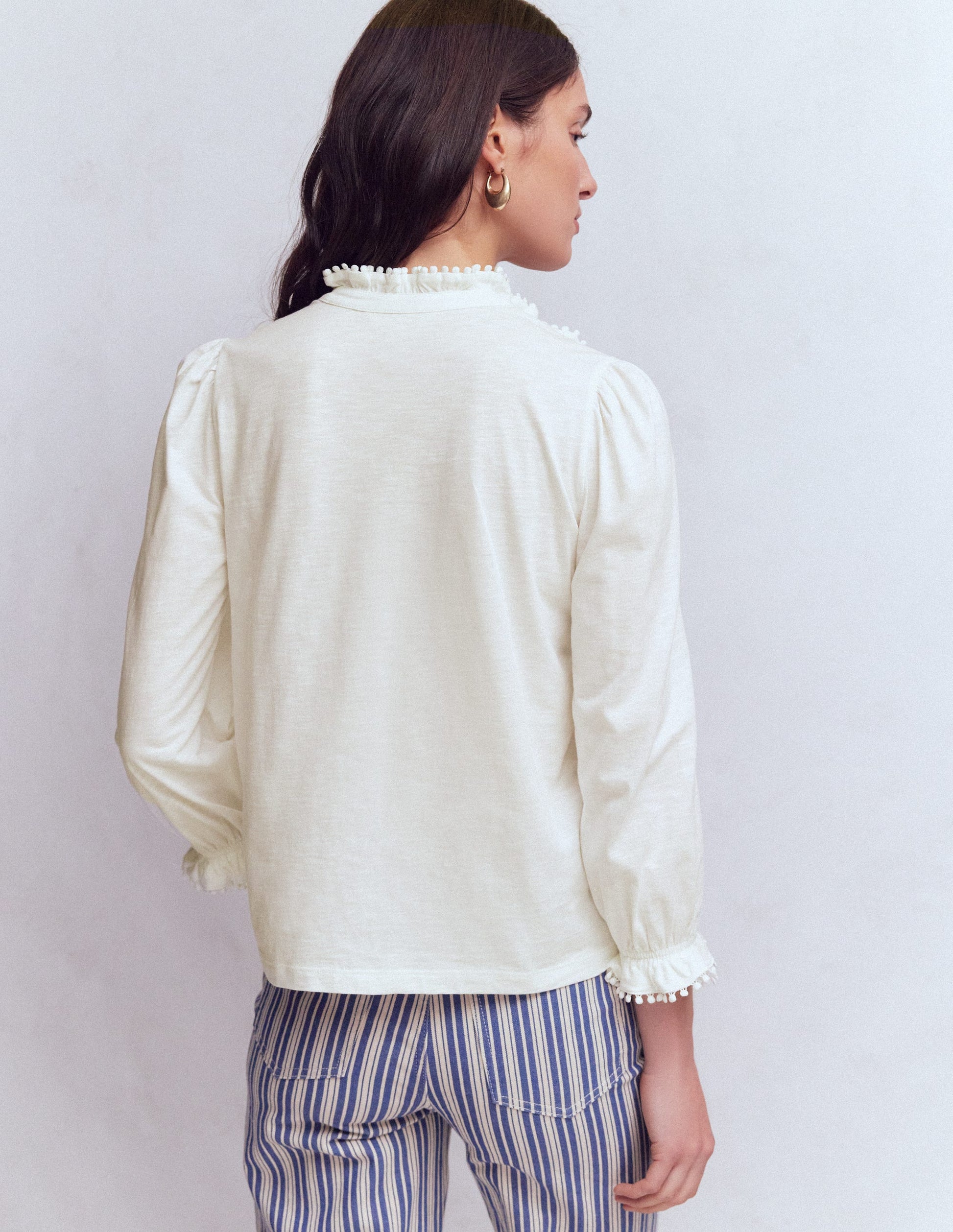 Emily Pom Detail Ruffle Shirt-Ivory-3