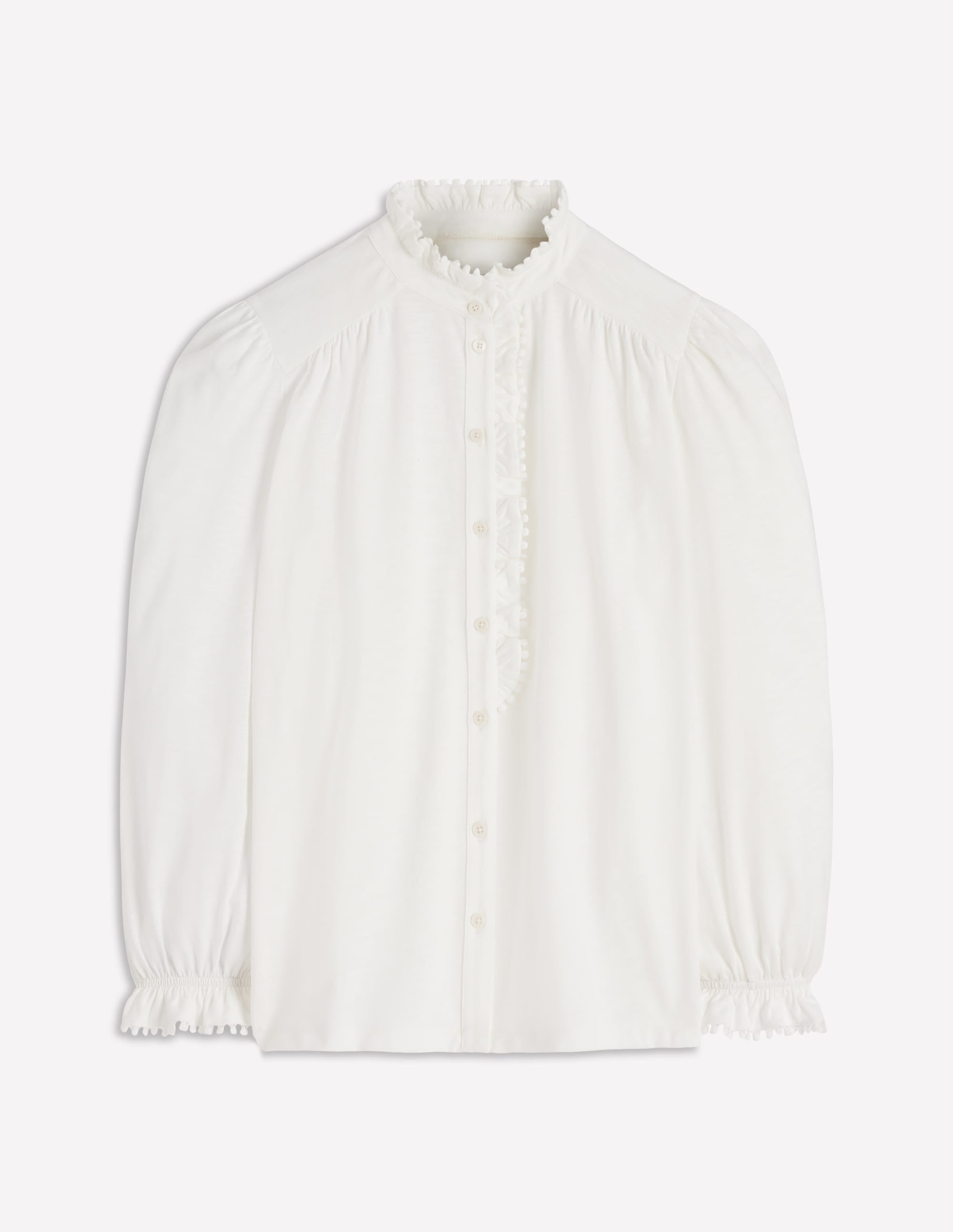 Emily Pom Trim Ruffle Shirt-Ivory - Image 6