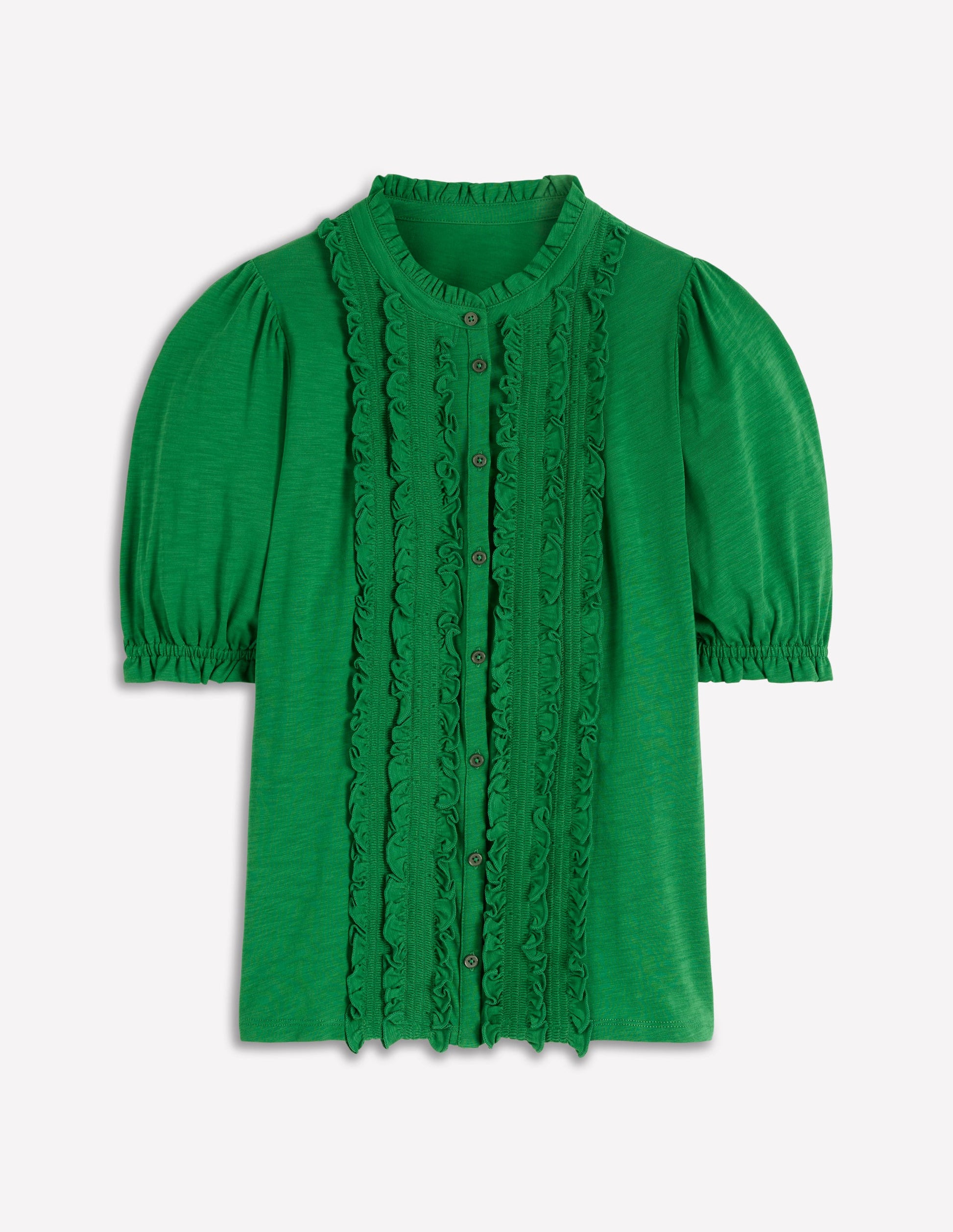Eda Ruffle Front Shirt-Verdant Green-5