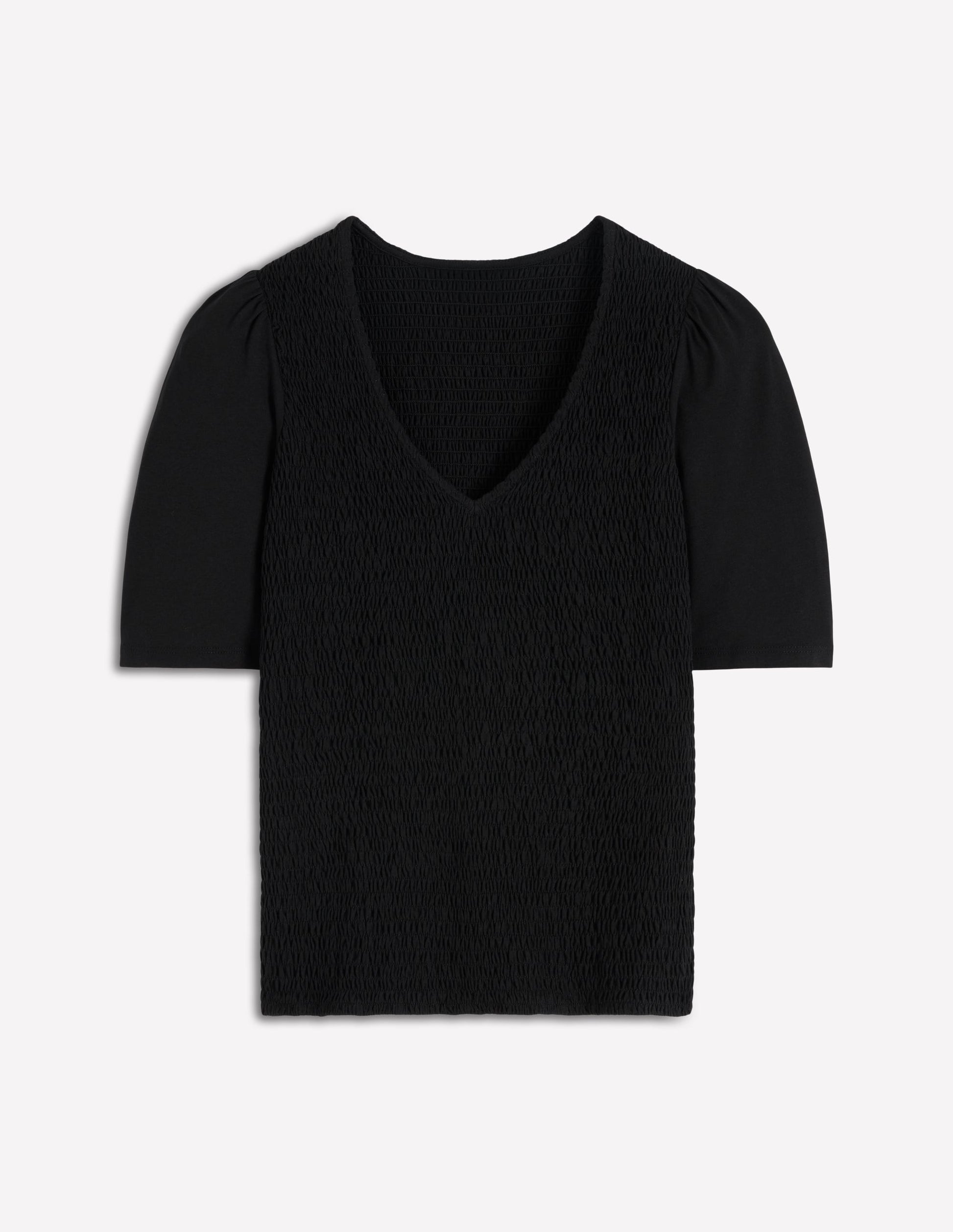 Lyla Smocked V Neck Top-Black-5