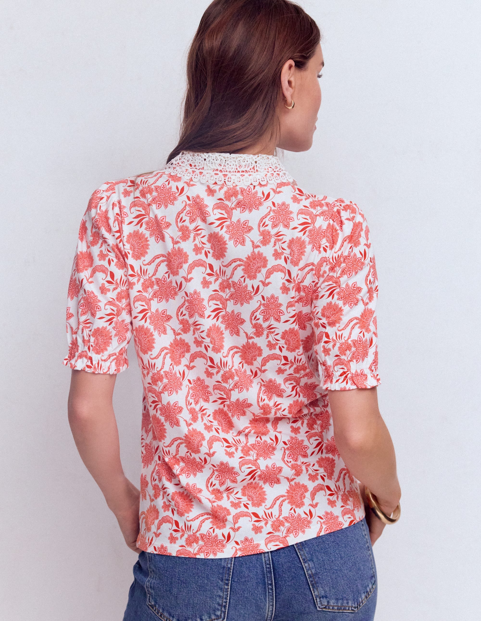 Nessa Broderie Collar Blouse-Pink Floral - Image 3