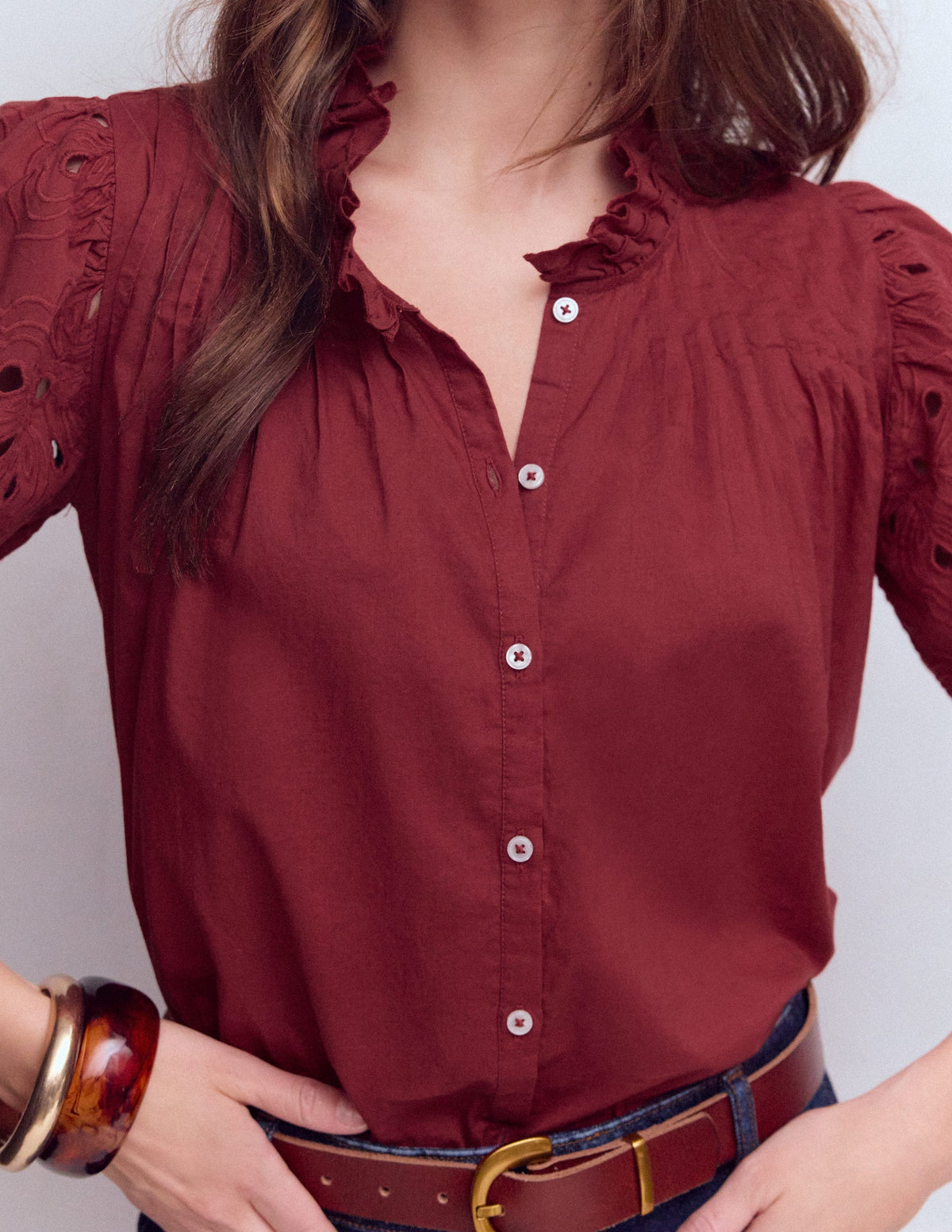 Cutwork Puff Sleeve Top - Russet | Boden UK