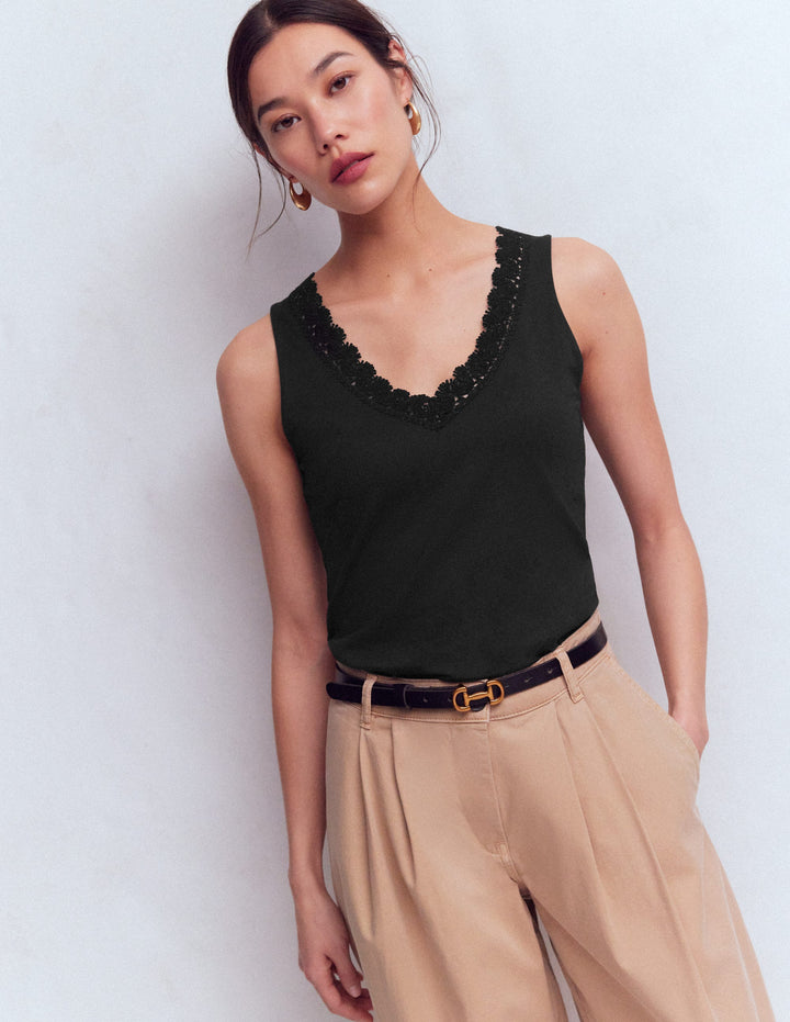 Flora Lace Trim Supersoft Vest-Black Beauty