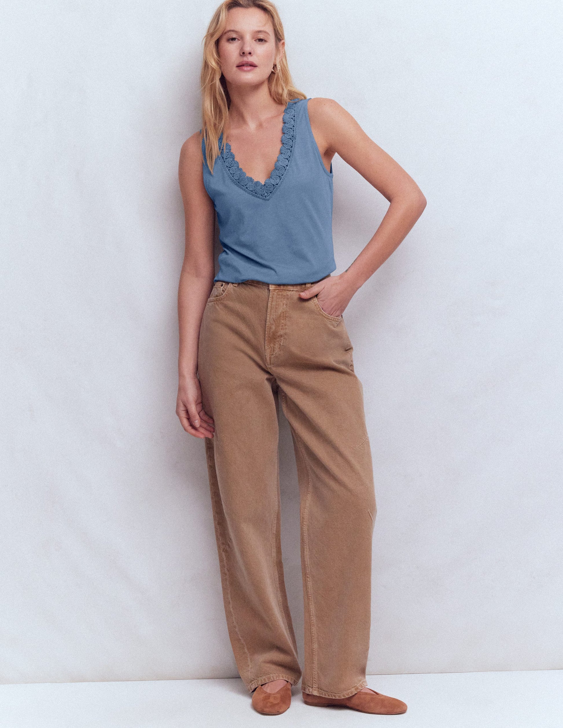 Flora Lace Trim Supersoft Vest-Captains Blue-4