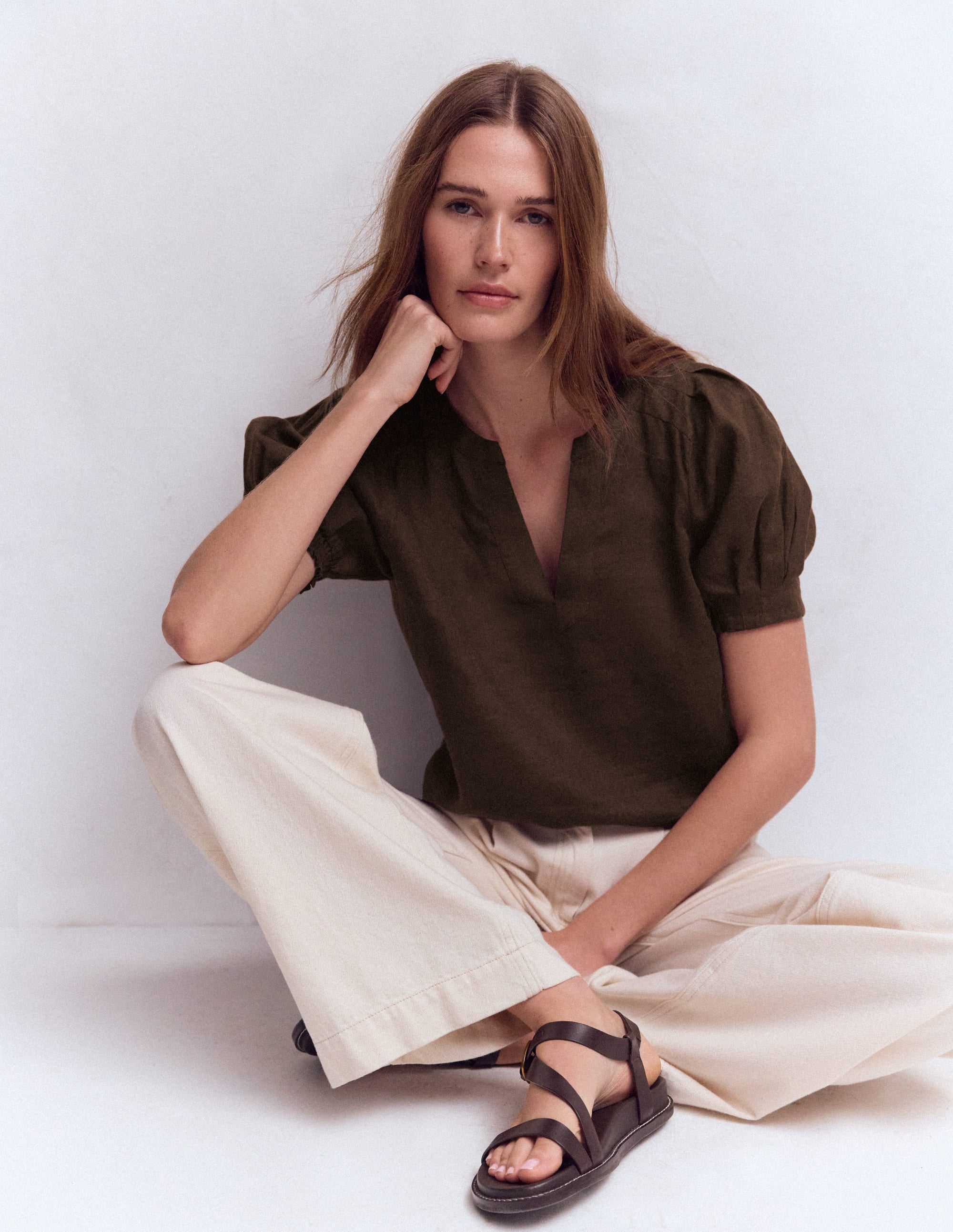Rae Linen Top-Brown - Image 1