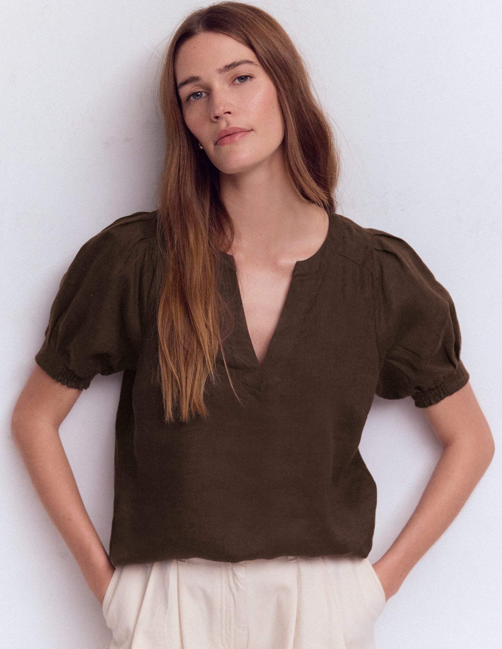 Rae Linen Top-Brown-4