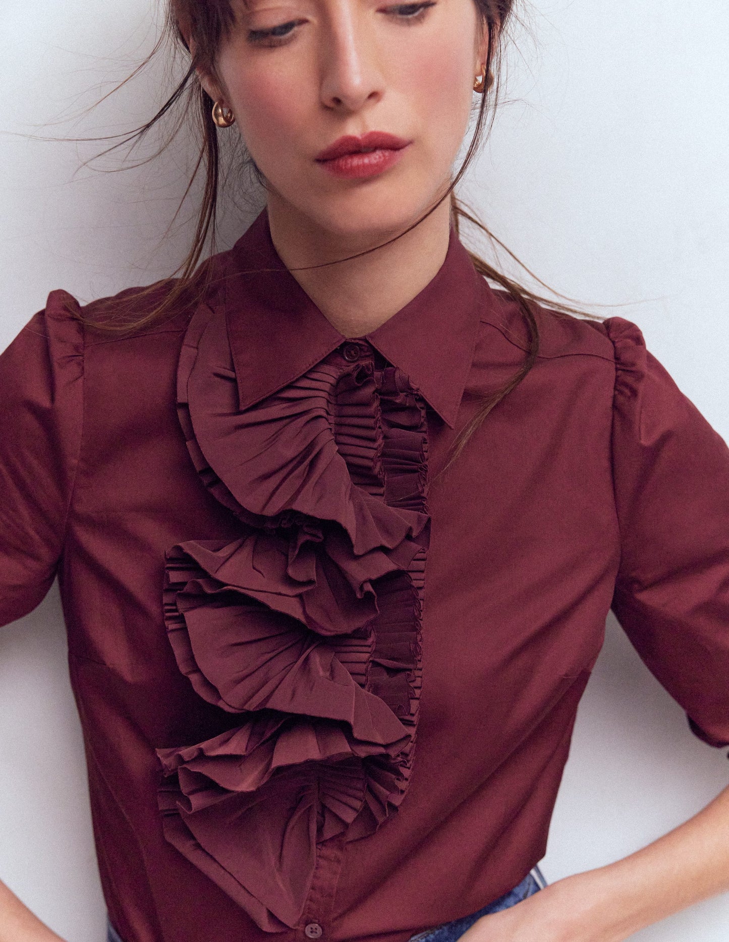 Cara Ruffle Shirt-Maroon