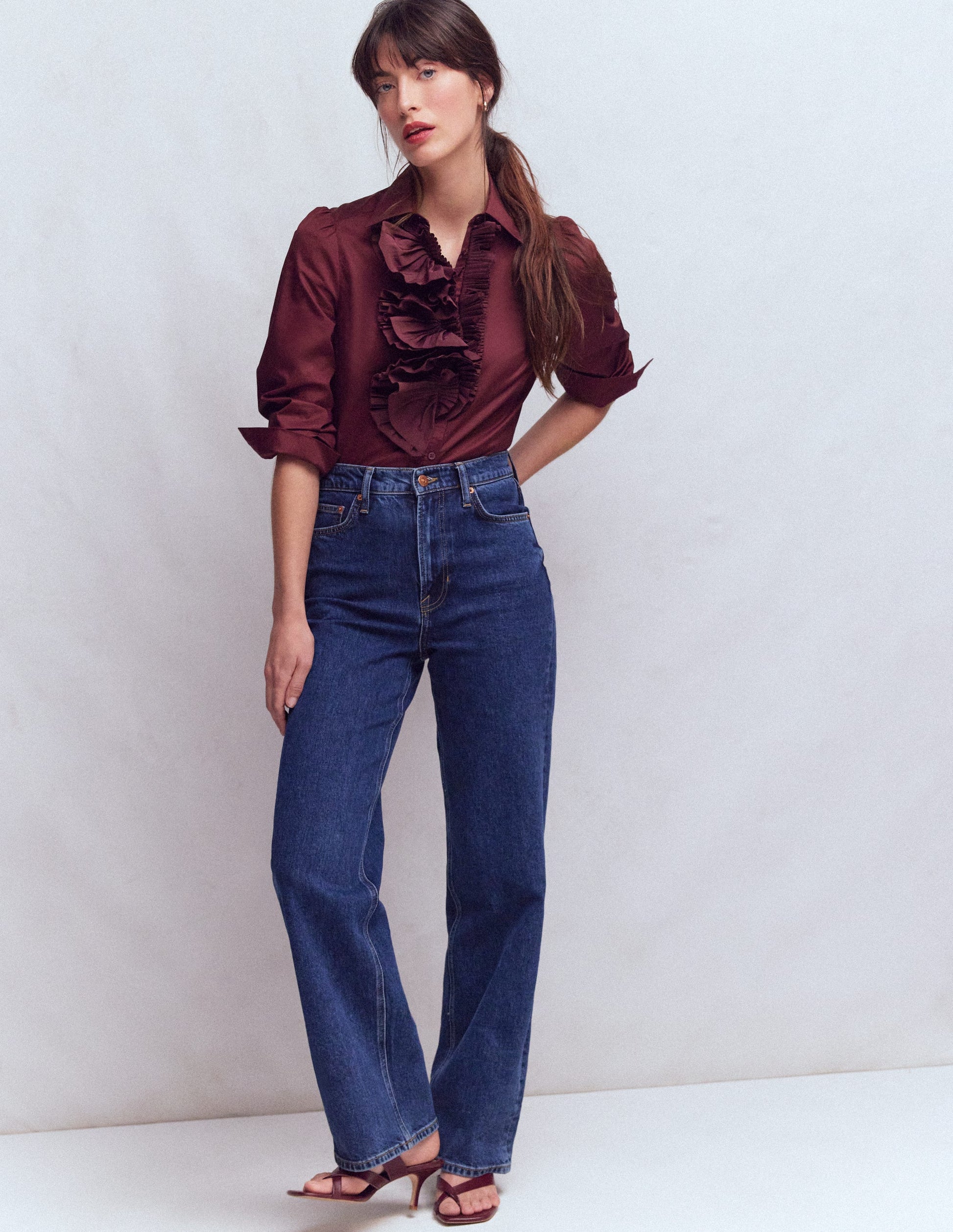 Cara Ruffle Shirt-Maroon-4