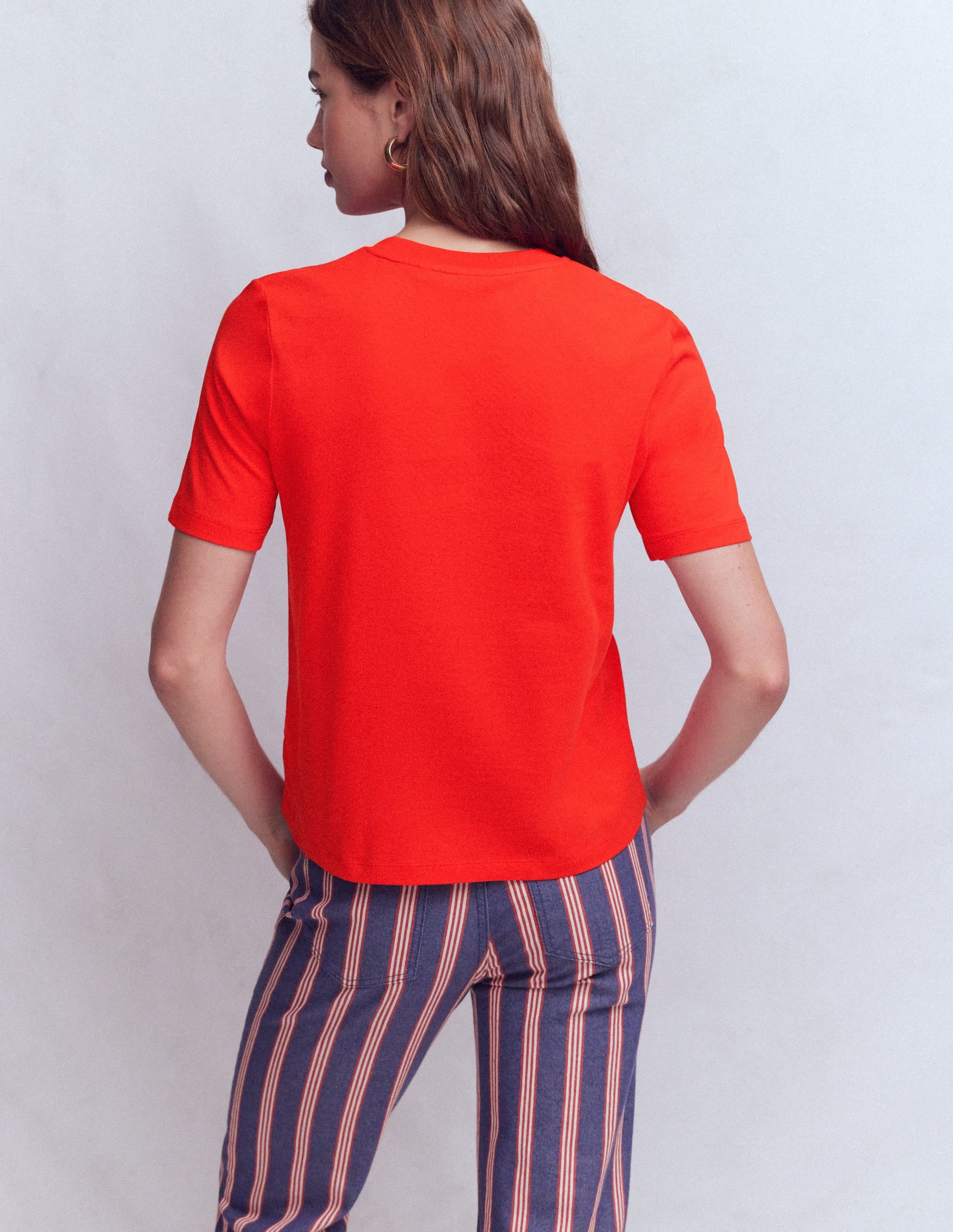 Cotton Crew Neck T-shirt-Red - Image 3