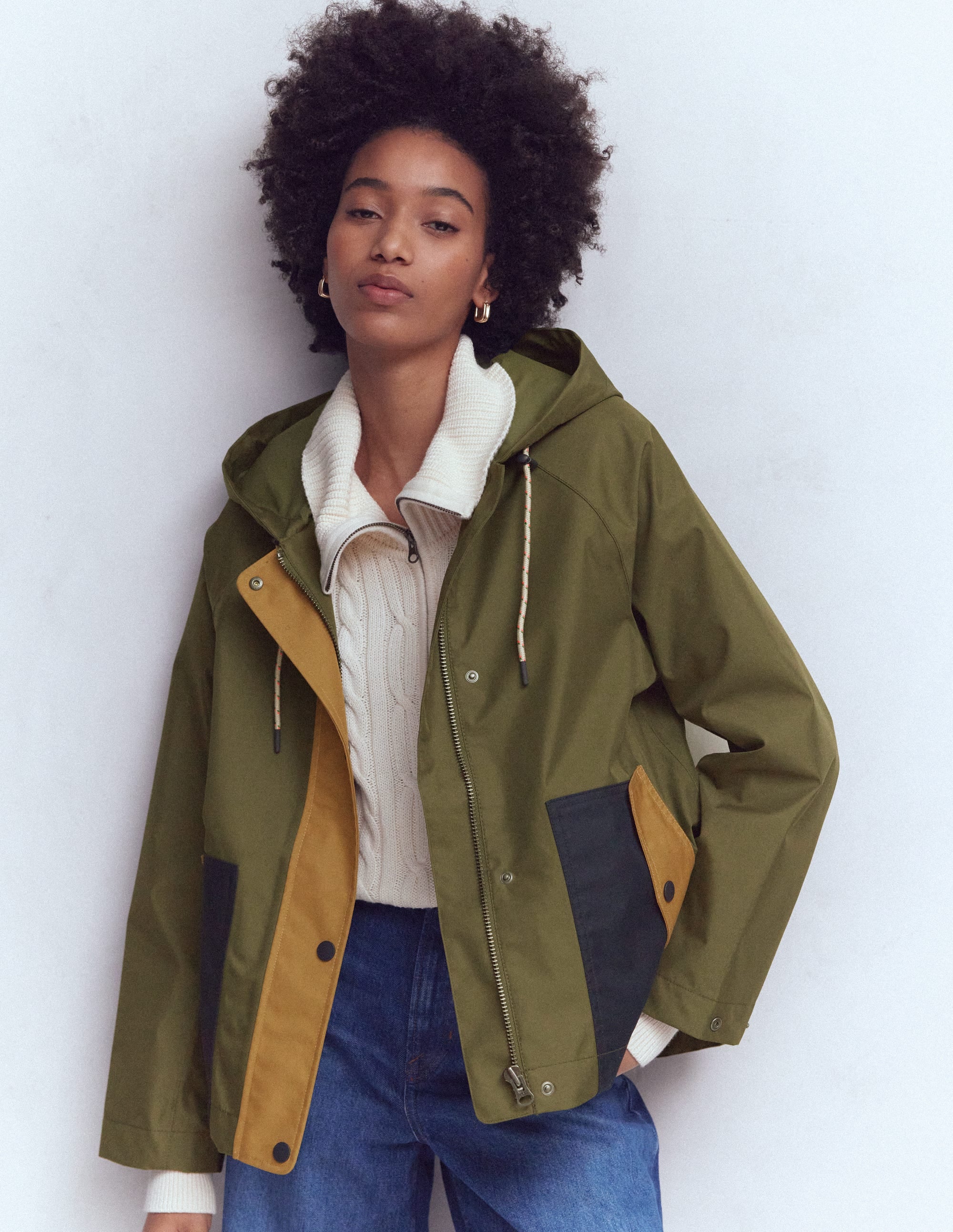 Lightweight Rain Mac-Woodland Green, Colourblock - Image 1