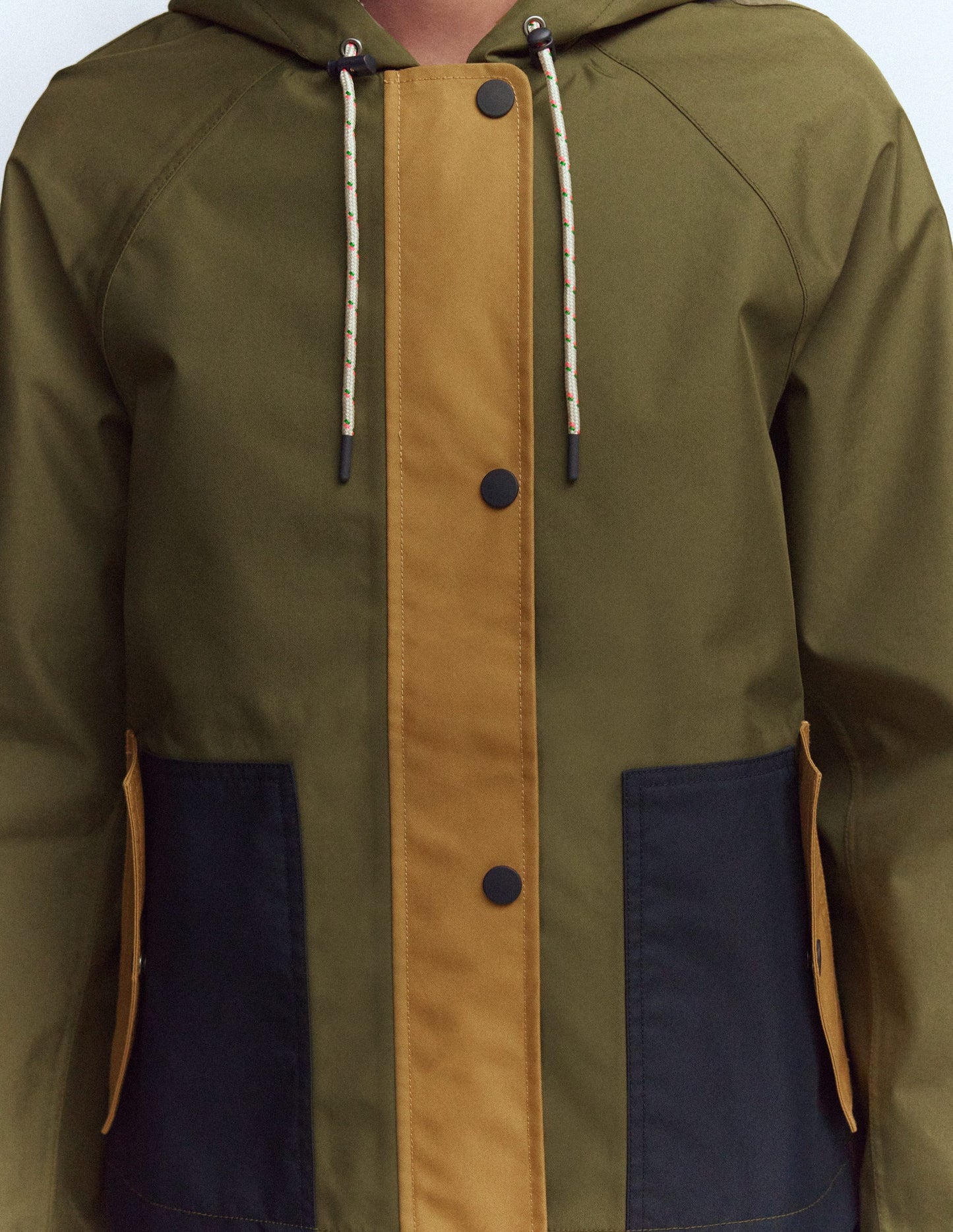 Lightweight Rain Mac-Woodland Green, Colourblock