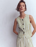 Linen Waistcoat-Olive, Ivory Stripe