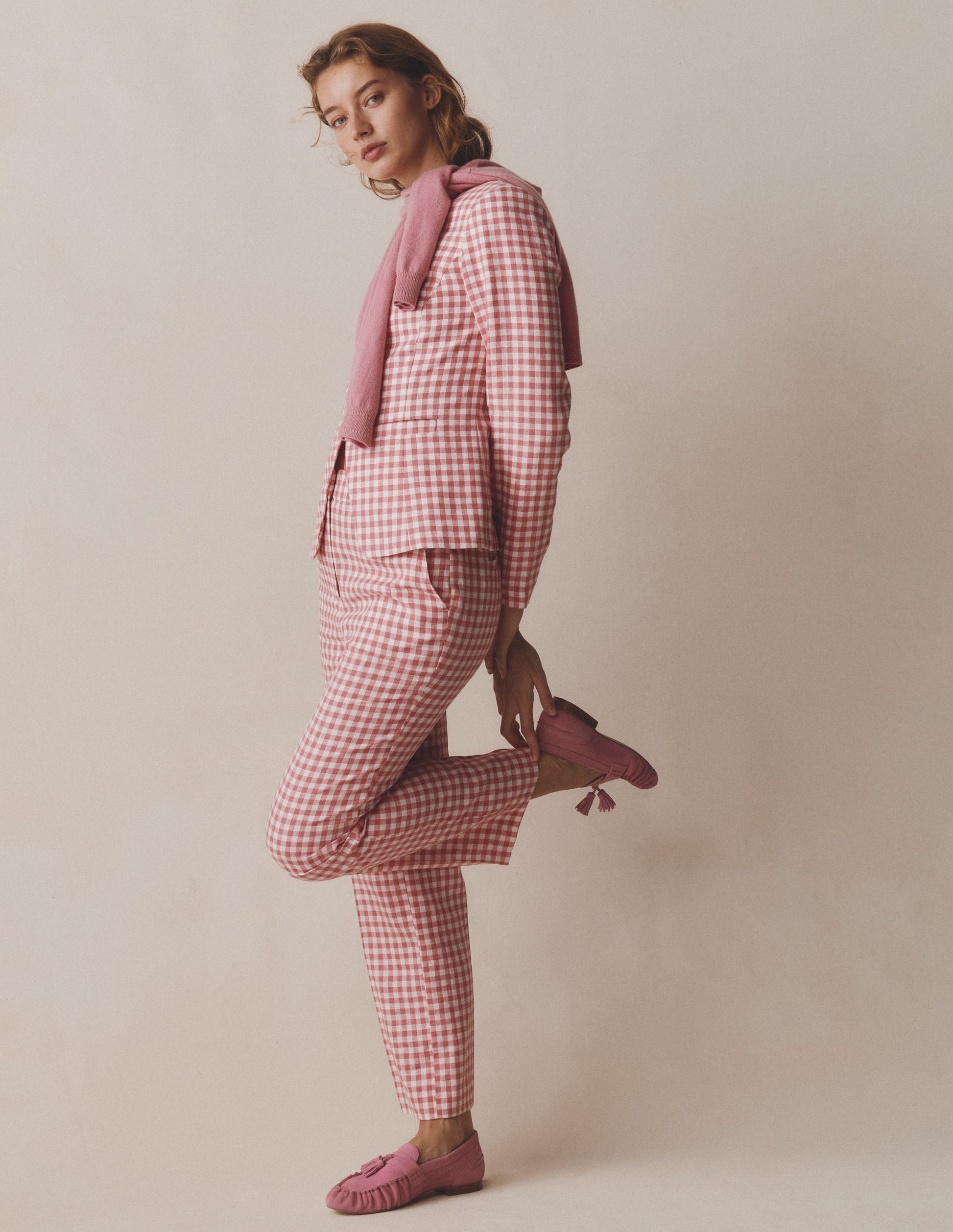 Hampstead Linen Blazer-Vintage Rose Gingham-2