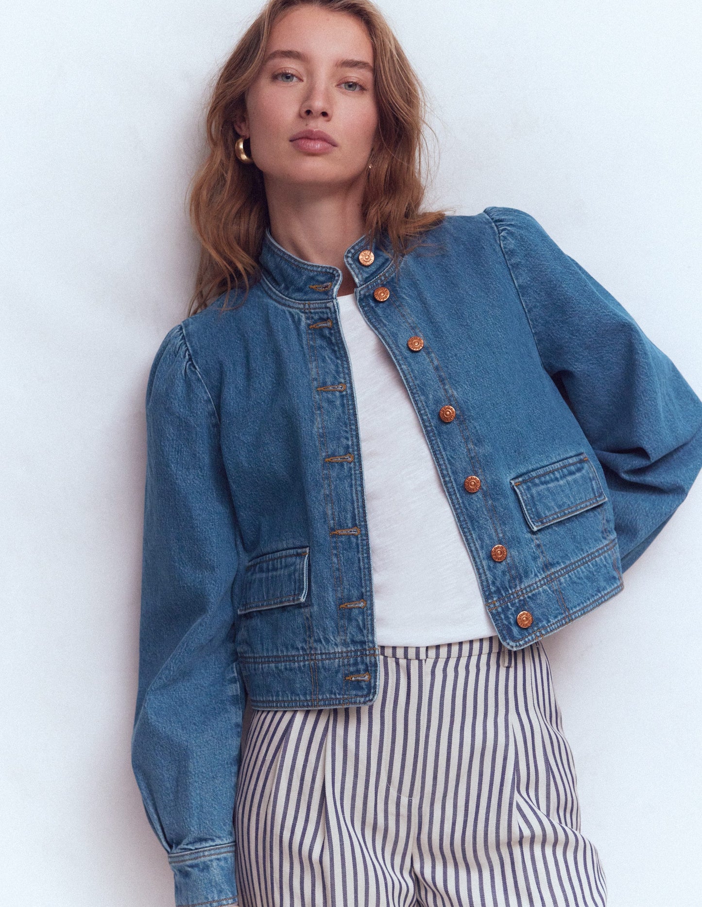 Topstitch Denim Jacket-Mid Wash, Denim