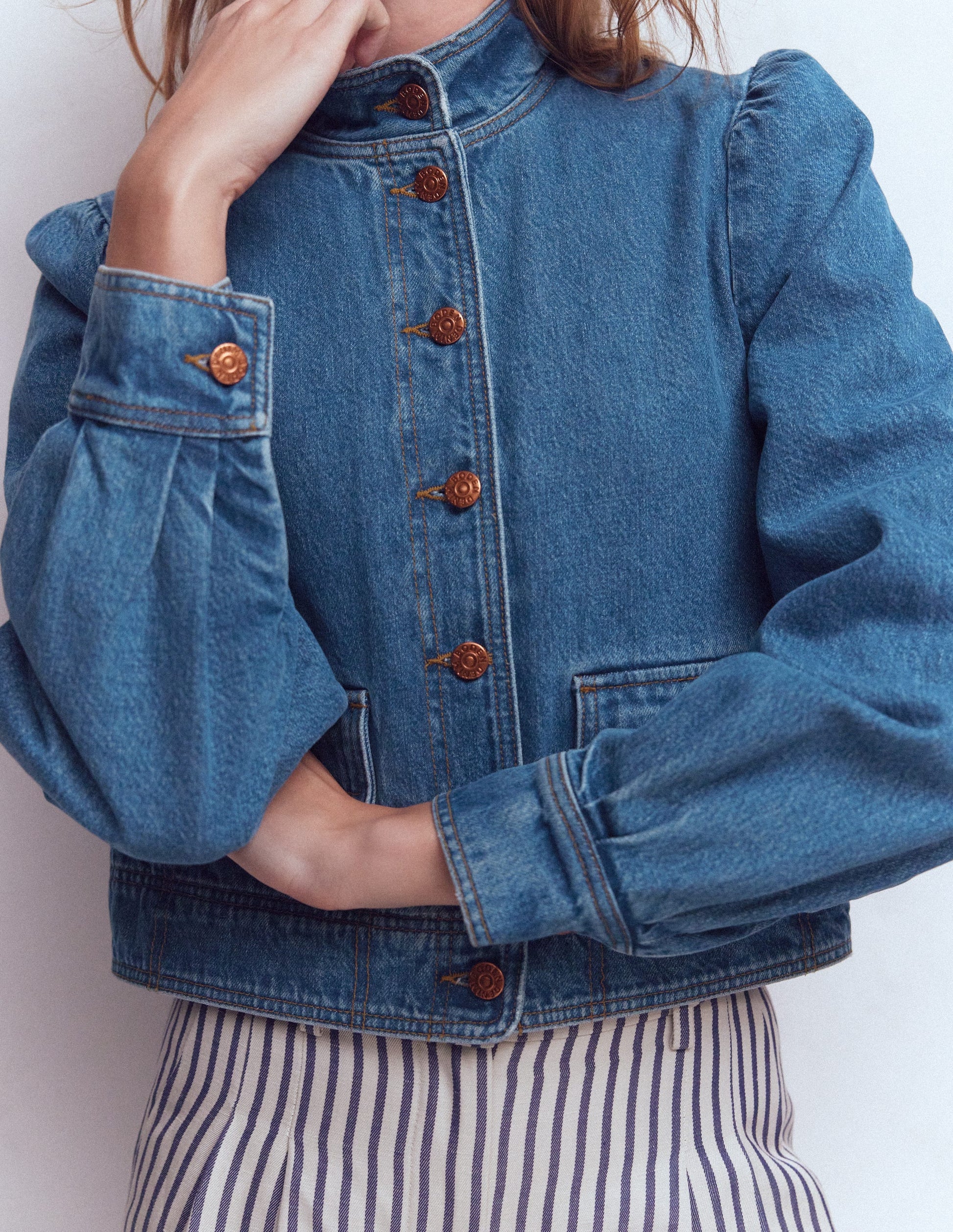 Topstitch Denim Jacket-Mid Wash, Denim-3