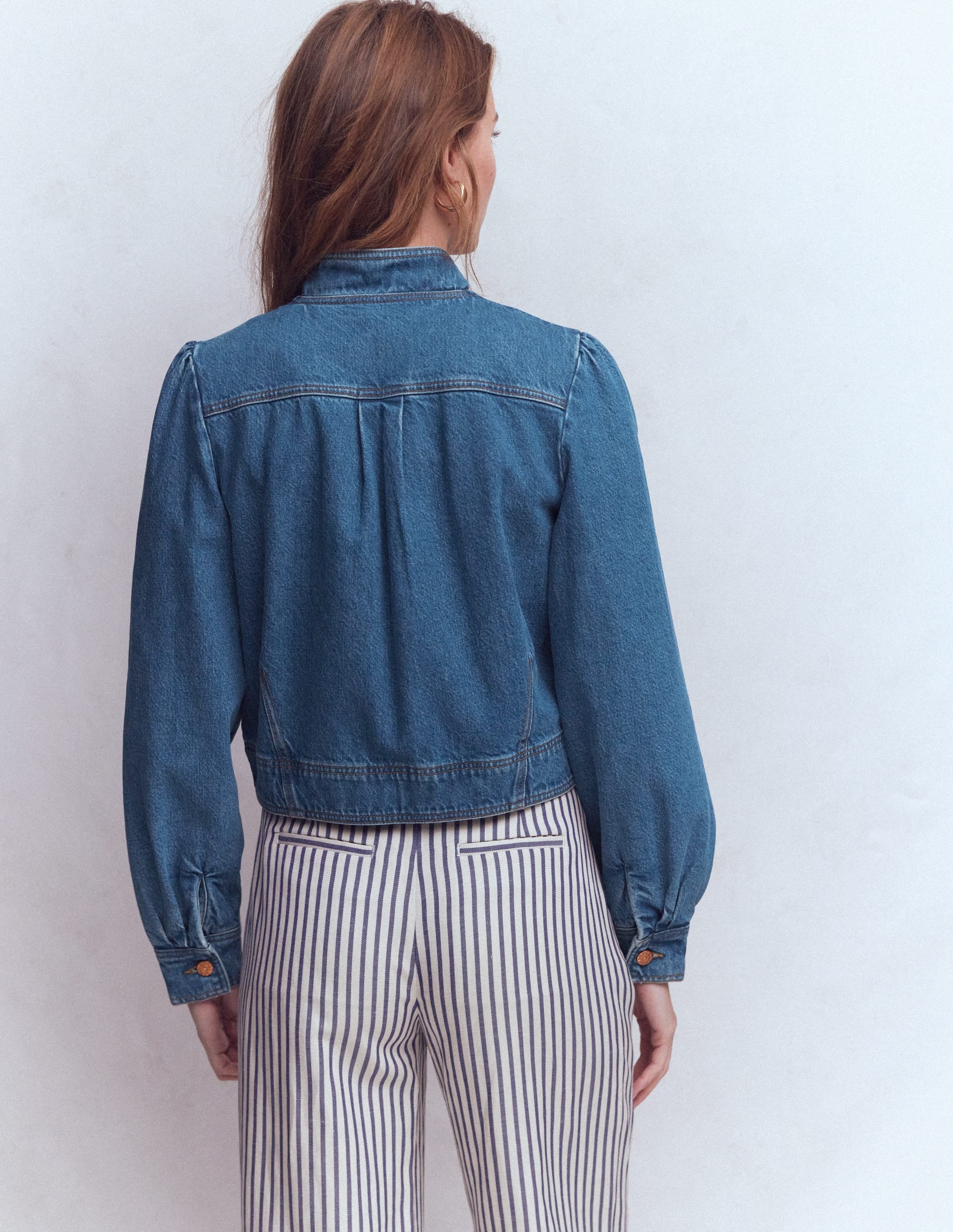 Topstitch Denim Jacket-Mid Wash, Denim - Image 3