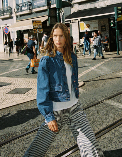 Topstitch Denim Jacket-Mid Wash, Denim-1