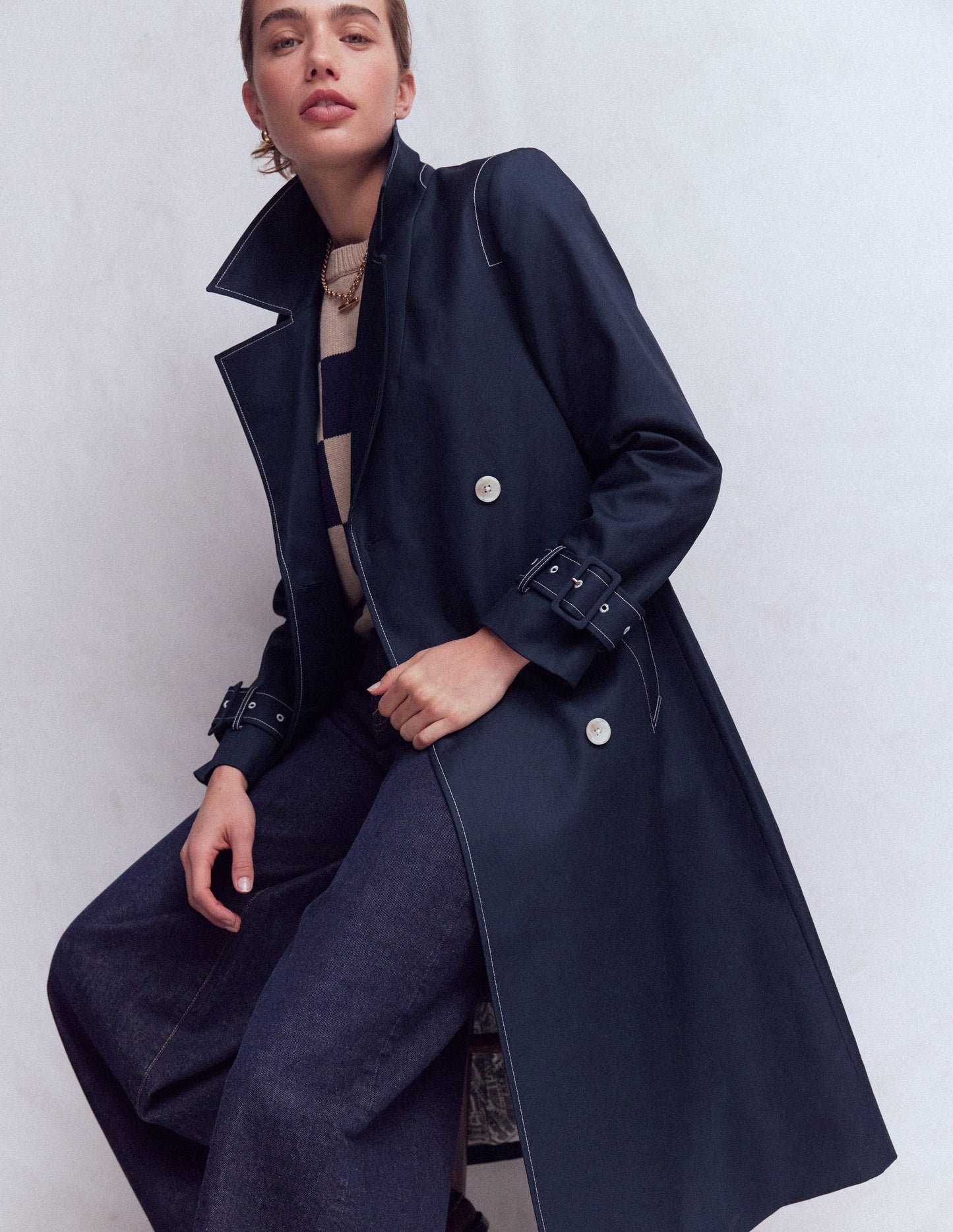 Double Breasted Trench-Navy