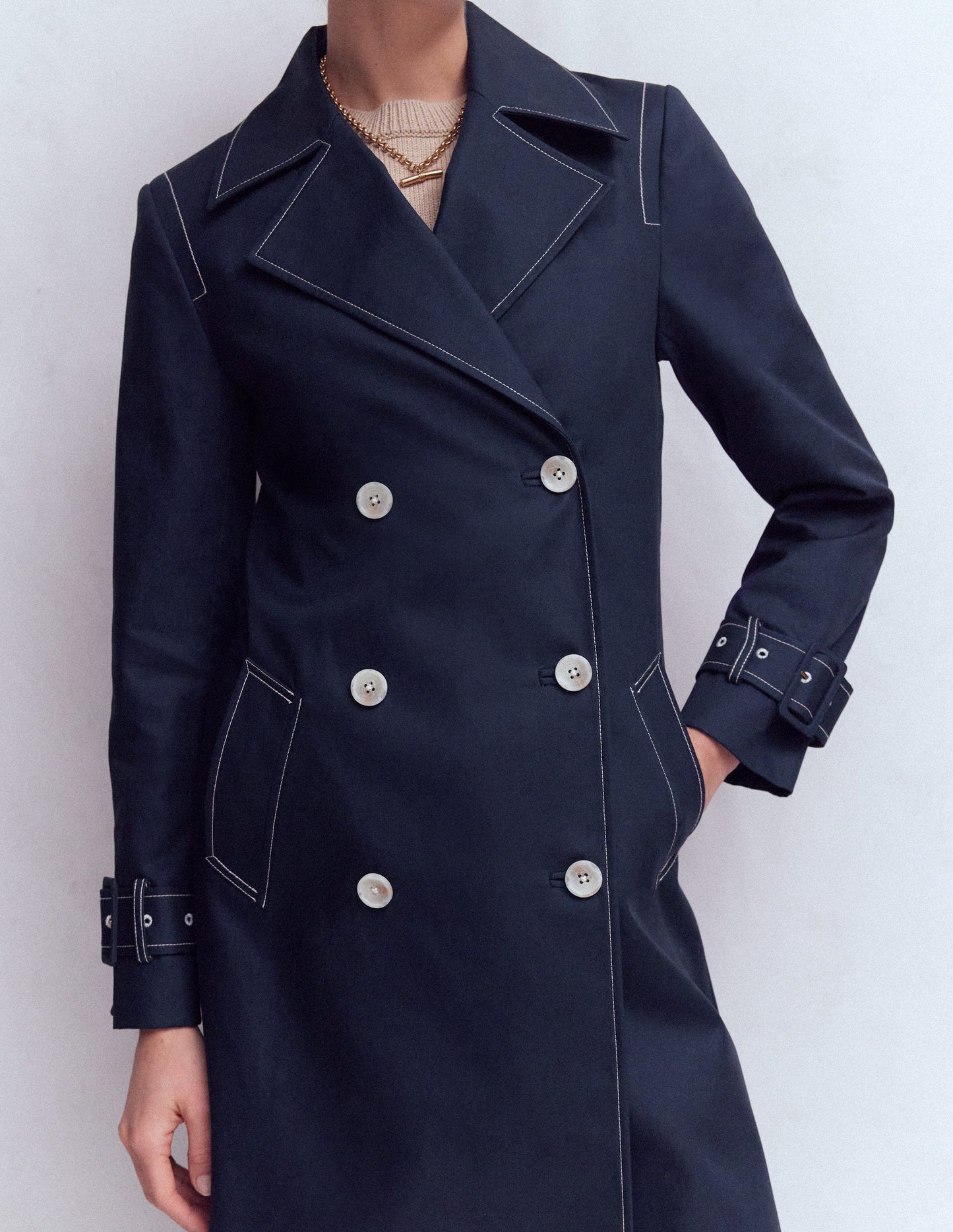 Double Breasted Trench-Navy