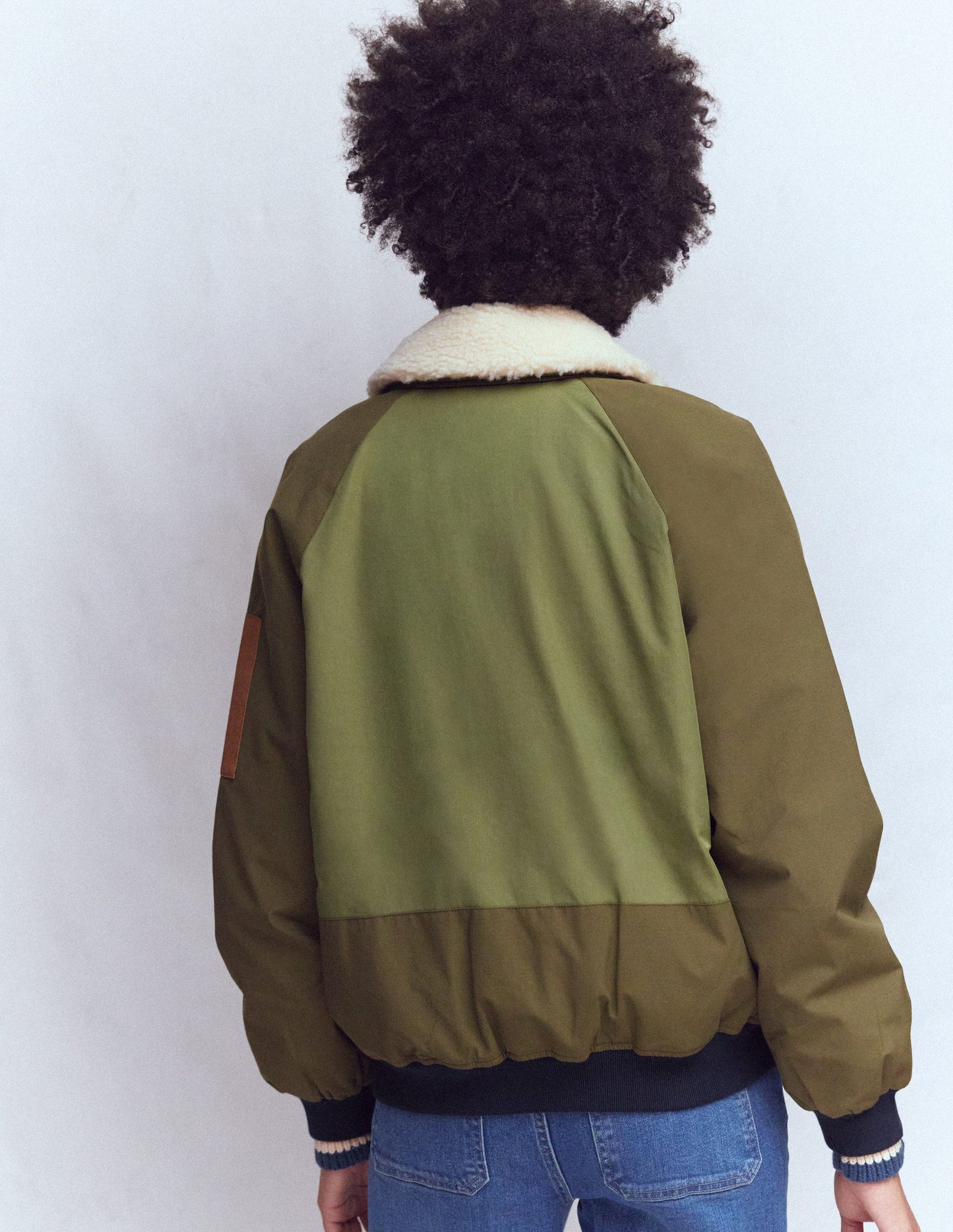 Borg Detail Bomber Jacket-Woodland Green