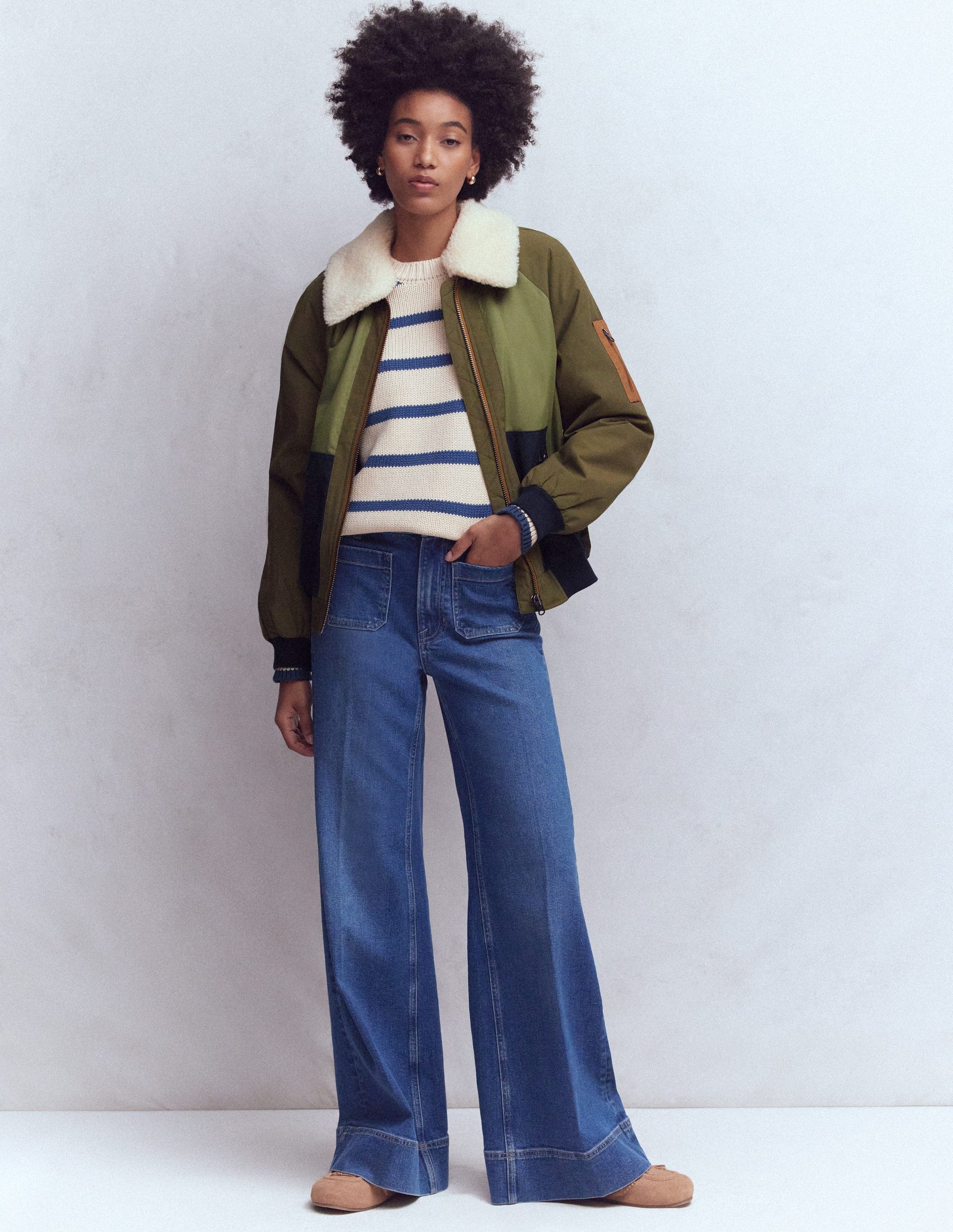 Borg Detail Bomber Jacket-Woodland Green-5