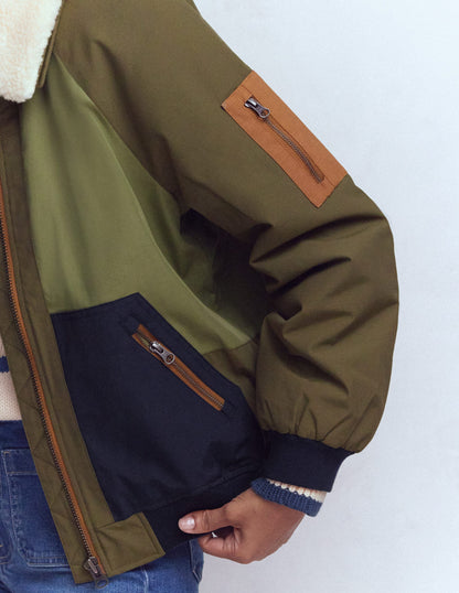 Borg Detail Bomber Jacket-Woodland Green-6