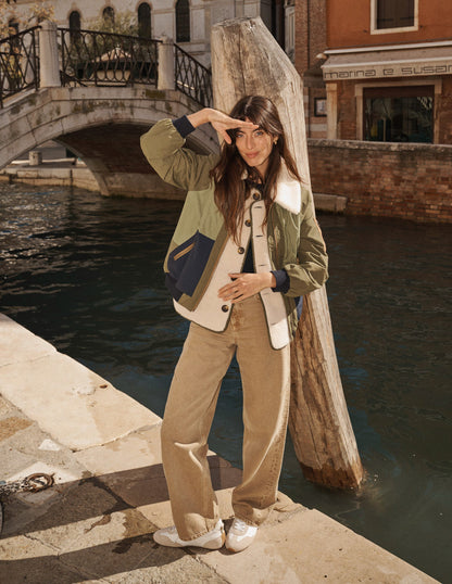 Borg Detail Bomber Jacket-Woodland Green-1