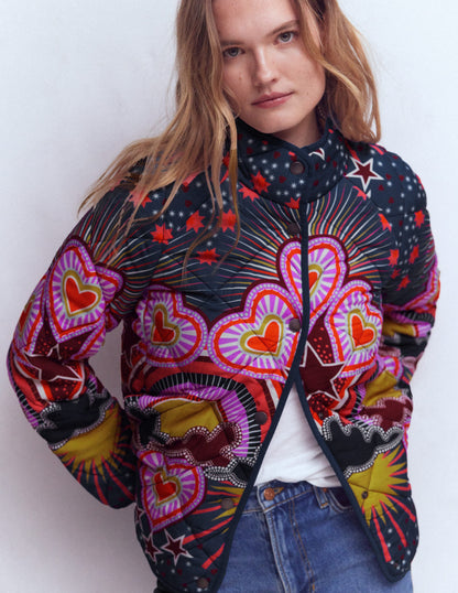Printed Quilted Jacket-Multi, Conversational-4