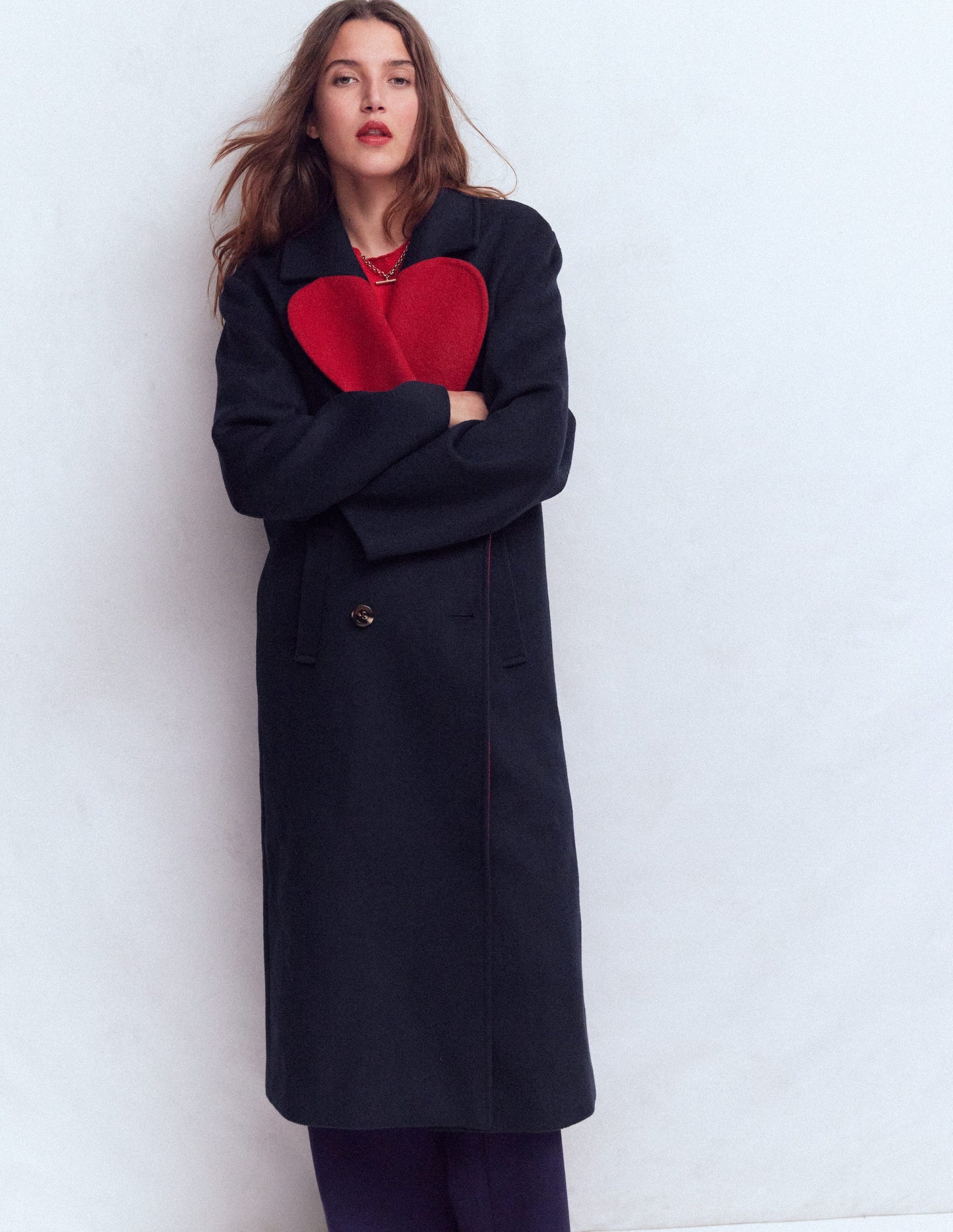 Cocoon Wool Coat-Navy Heart