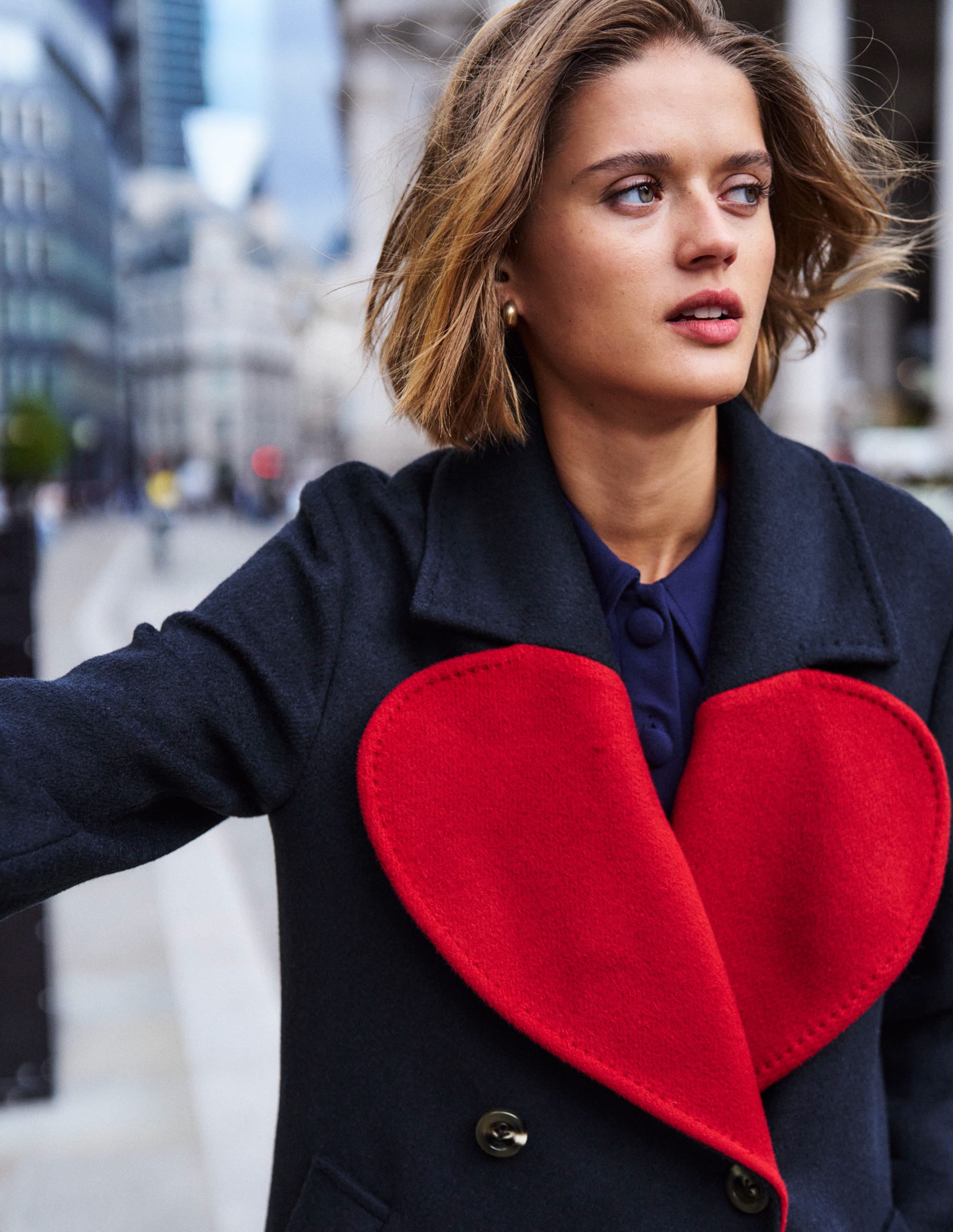 Cocoon Wool Coat-Navy Heart - Image 6