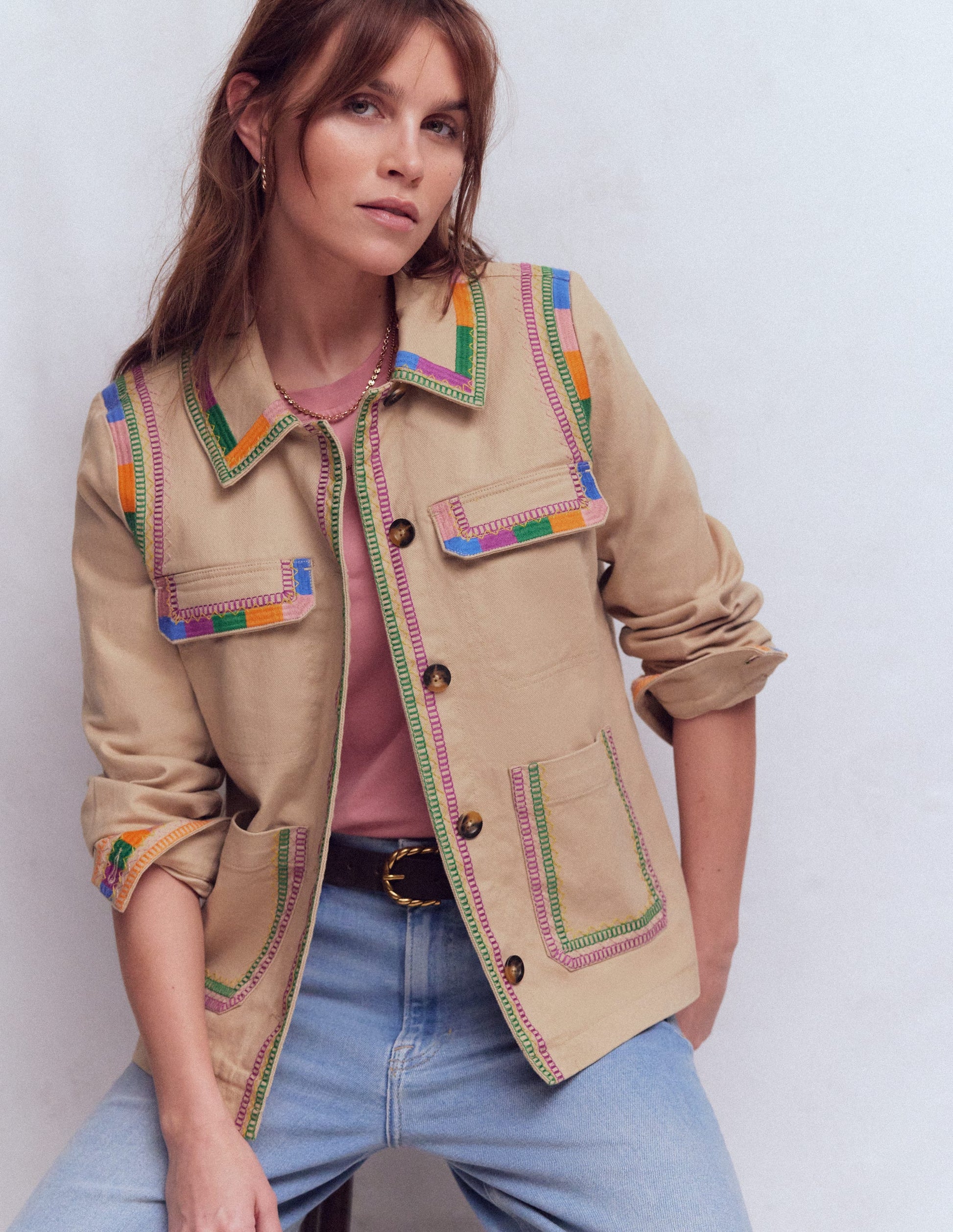 Embroidered Utility Jacket-Camel-1