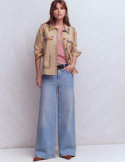 Embroidered Utility Jacket-Camel-4