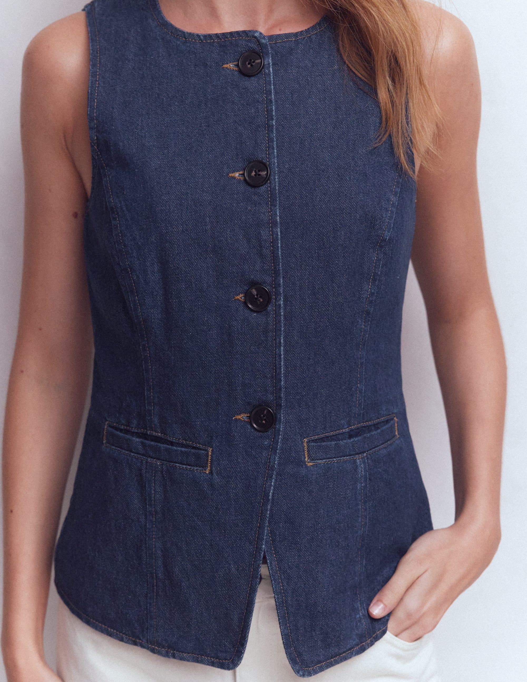 Denim Waistcoat-Indigo Denim - Image 2