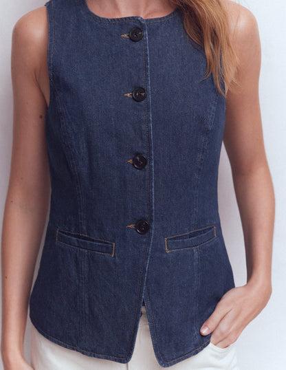 Denim Waist Coat-Indigo Denim-3