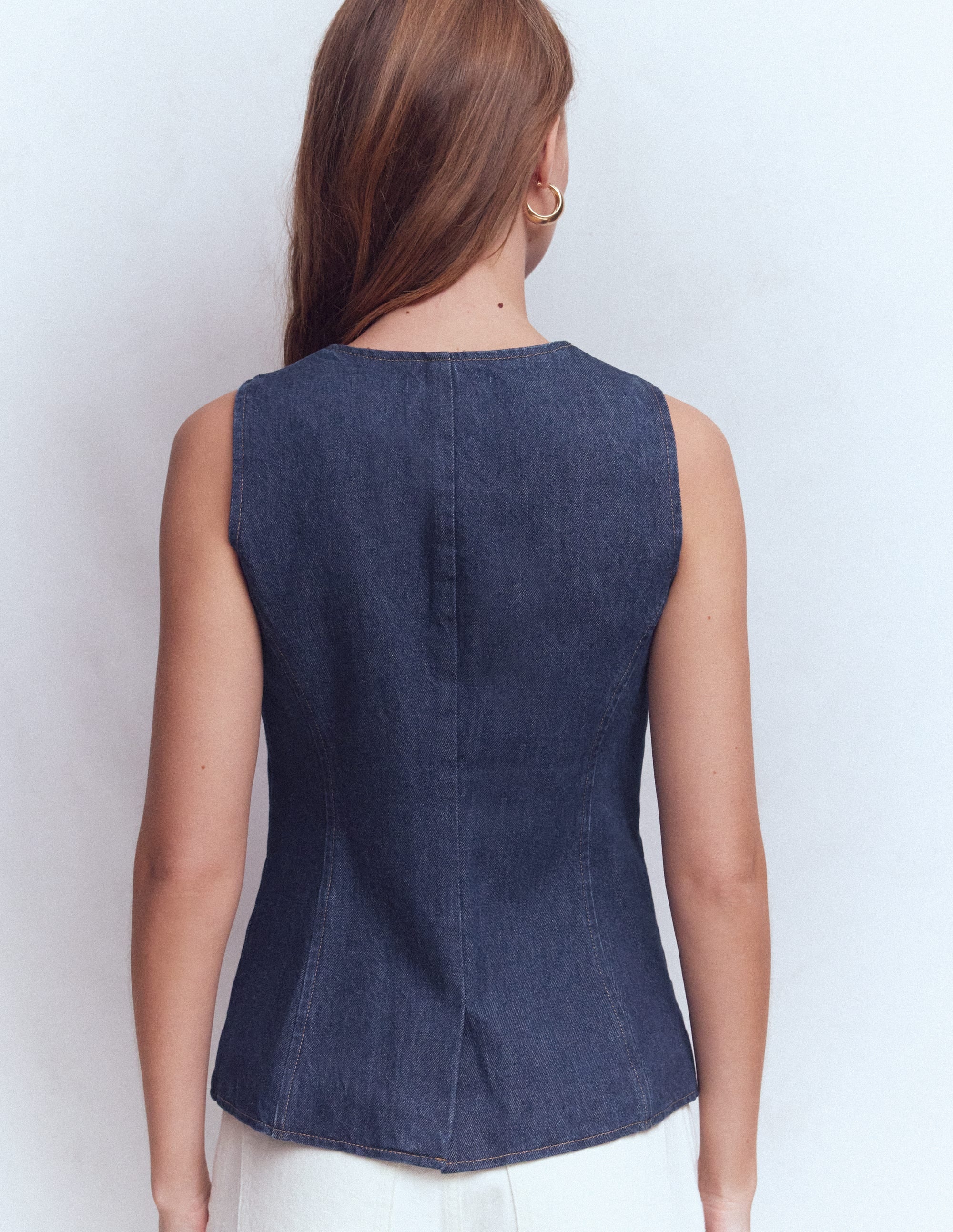 Denim Waistcoat-Indigo Denim - Image 3