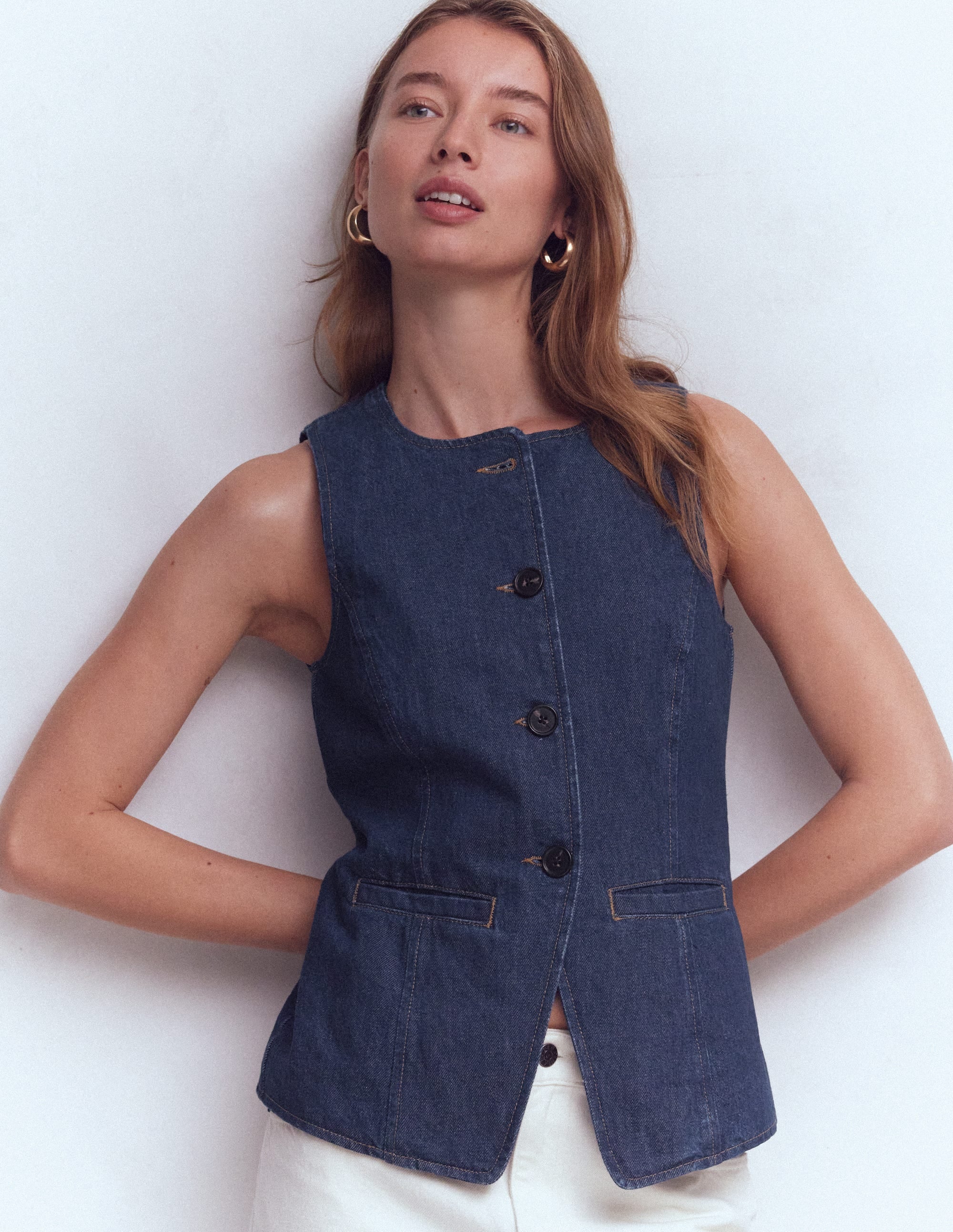 Denim Waistcoat-Indigo Denim - Image 4
