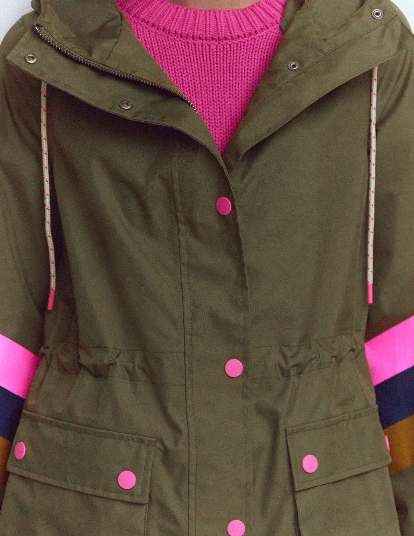 Striped Longline Rain Mac-Woodland Green Stripe