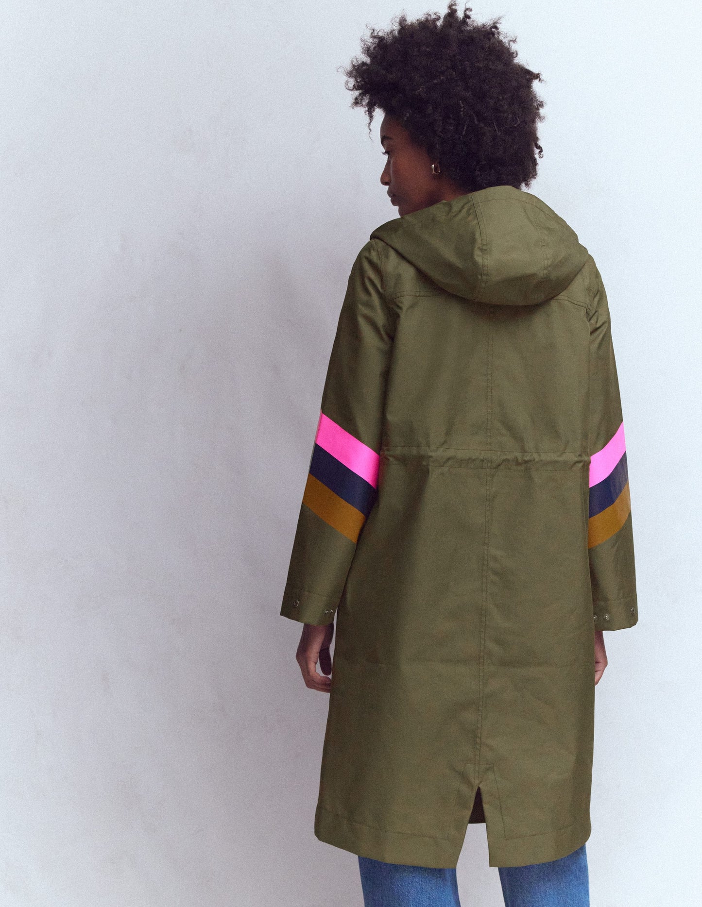Striped Longline Rain Mac-Woodland Green Stripe