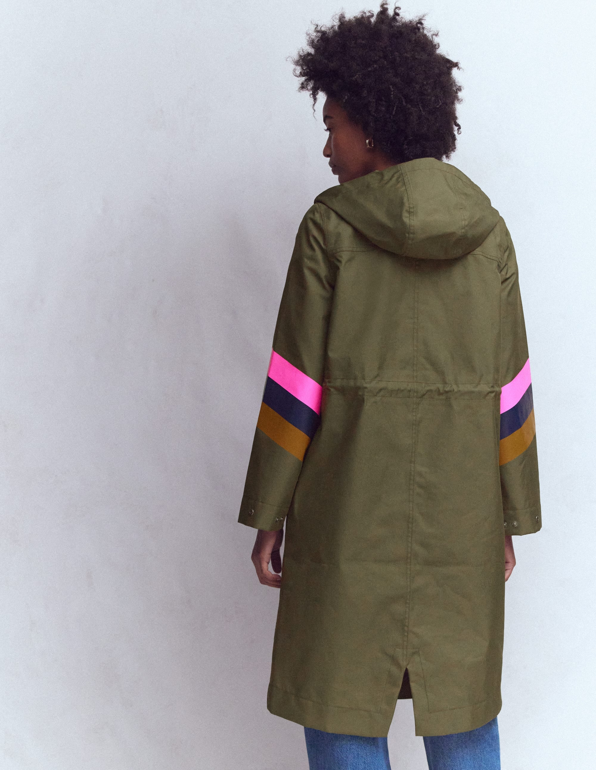 Striped Longline Rain Mac-Woodland Green Stripe - Image 4