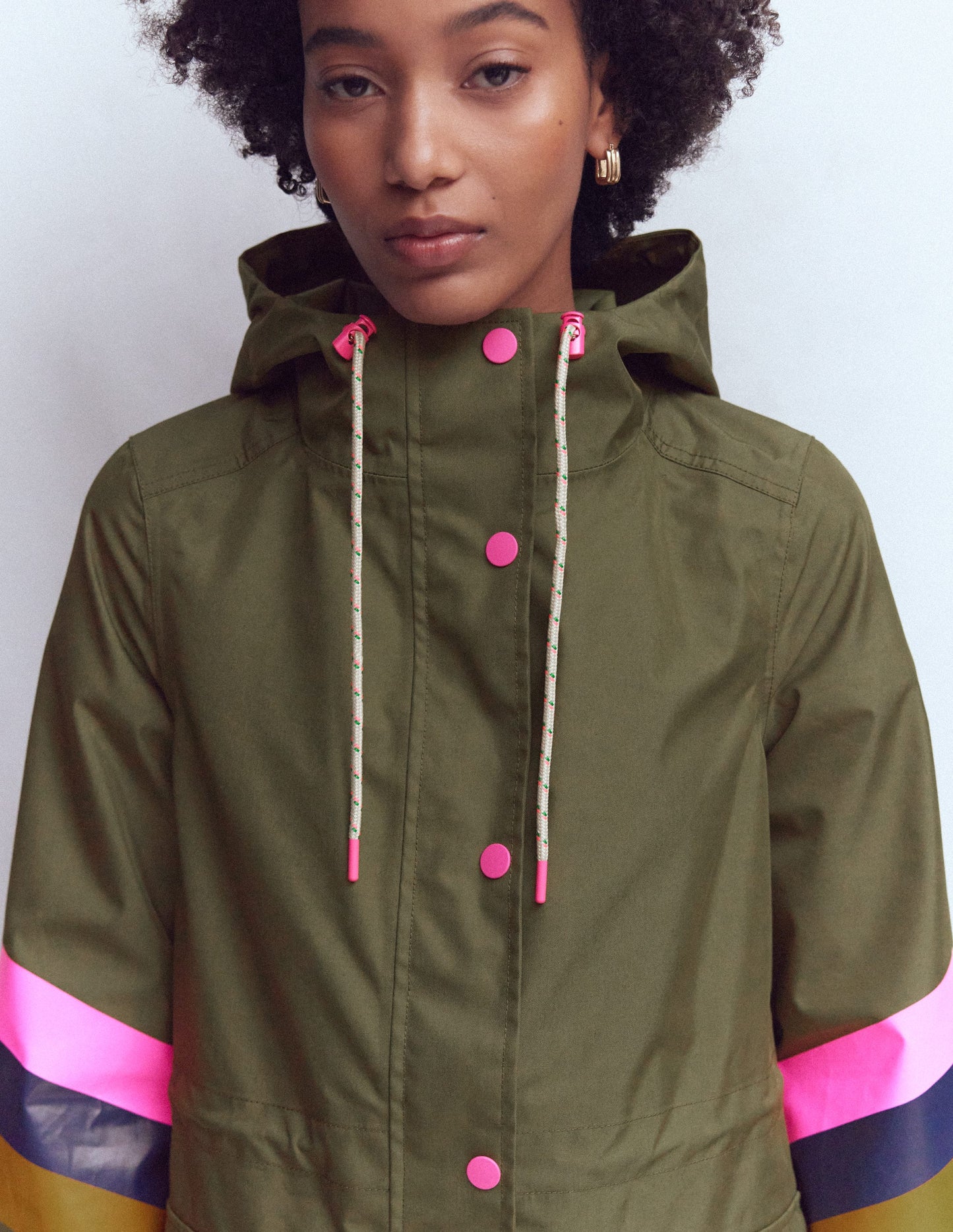 Striped Longline Rain Mac-Woodland Green Stripe