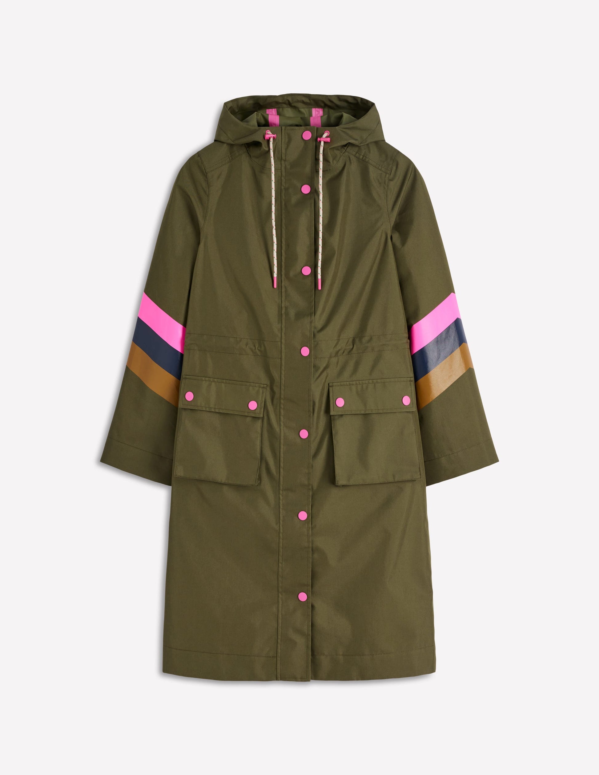 Striped Longline Rain Mac-Woodland Green Stripe-7