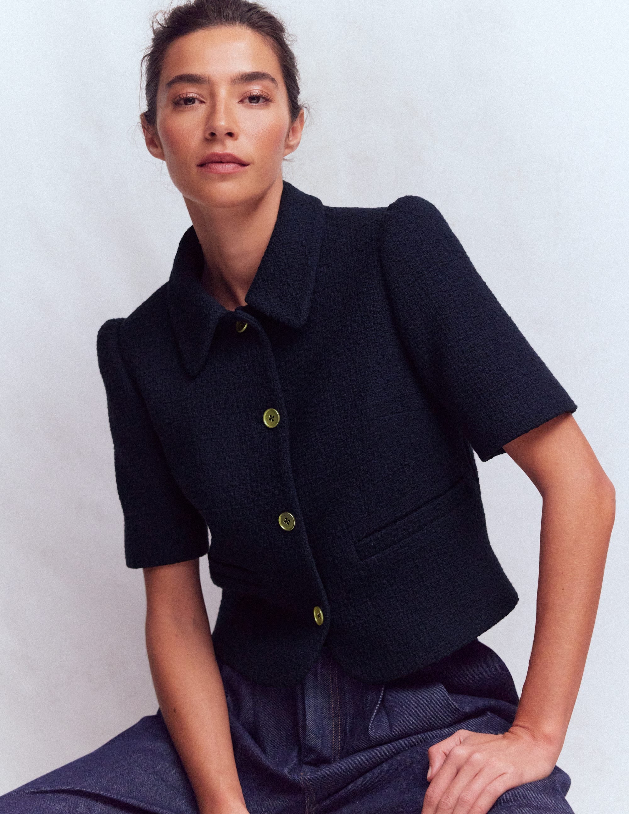 Short Sleeve Textured Jacket-Navy - Image 1