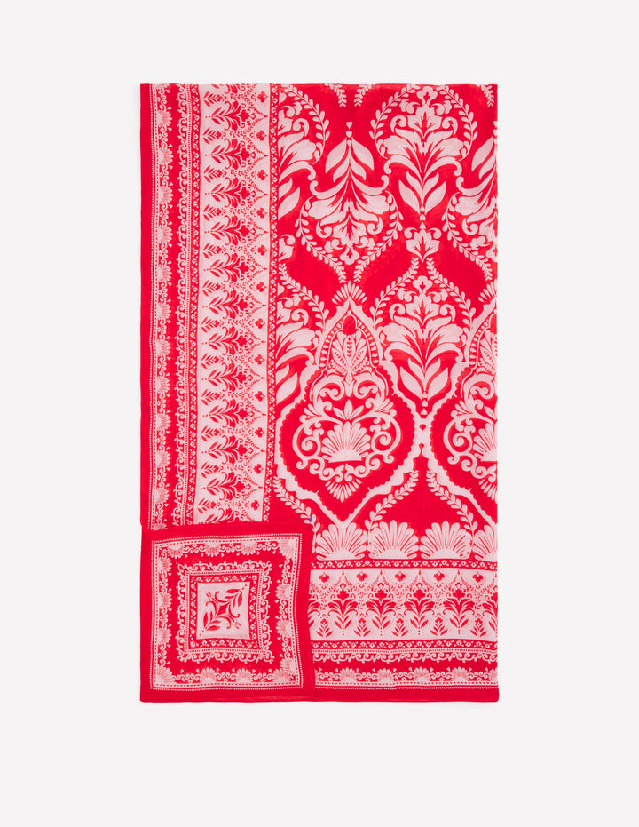 Printed Sarong Scarf-Poppy Red, Ornamental Garden