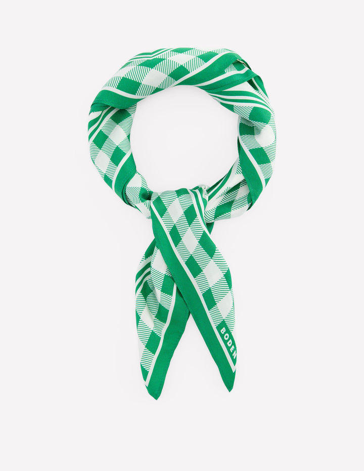 Elisabeth Silk Square Scarf-Green Gingham